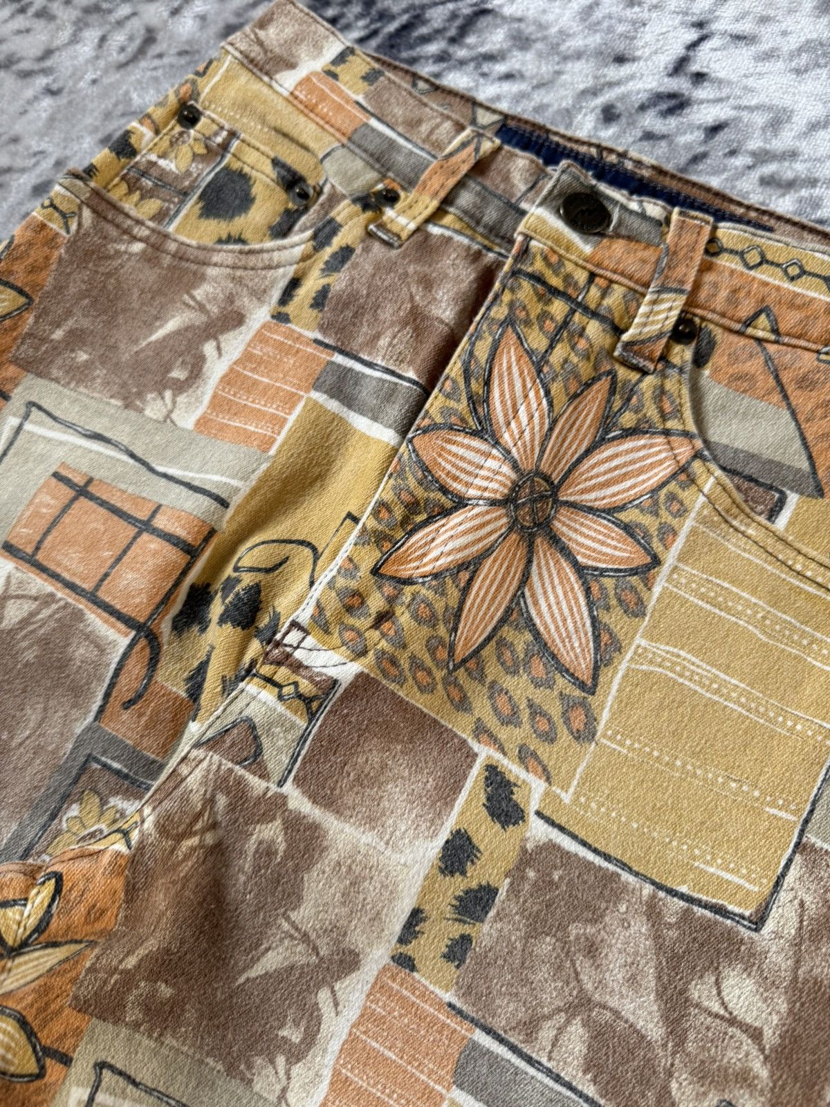 Other Angelo Marani Sun Flower Abstracts Art Denim Pants Size 26" / US 2 / IT 38 - 10 Thumbnail