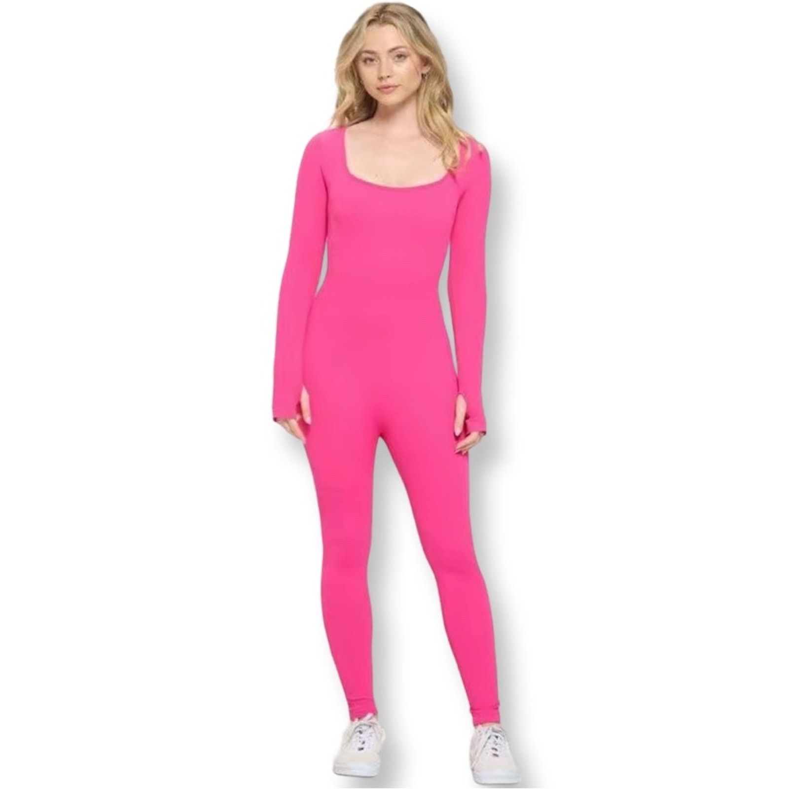 Other NWOT Pink Ribbed Long Sleeve Jumpsuit Size 29" - 1 Thumbnail