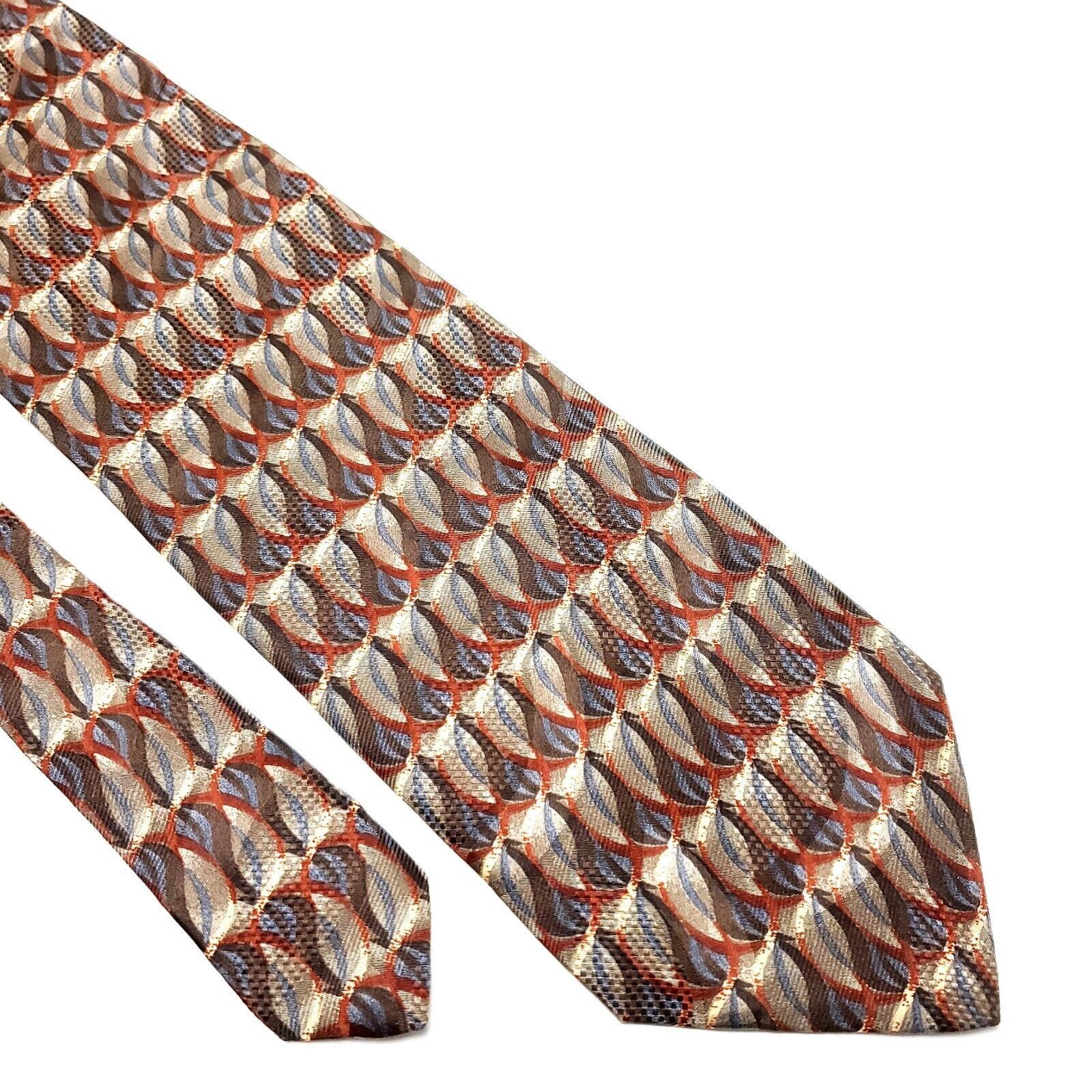 Stafford Stafford Italy Silk Tie Brown Geometric Wide Size ONE SIZE - 1 Thumbnail