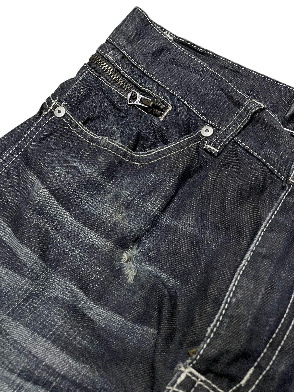 Hysteric Glamour × Japanese Brand × LOWBOX Back Number Japan Waxed Coated Spiral Cut Jeans Size US 30 / EU 46 - 9 Thumbnail