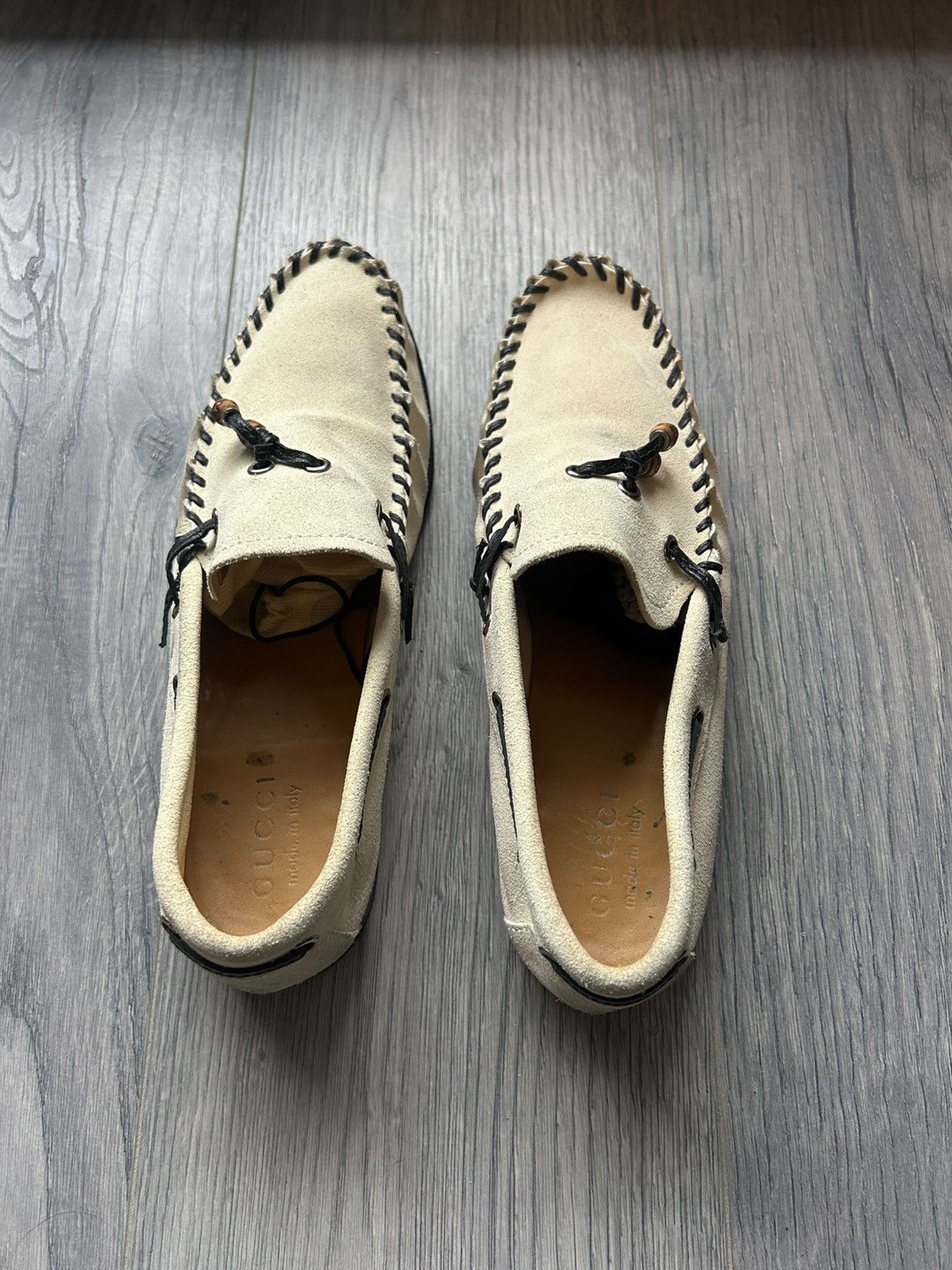 Gucci Beige Suede Moccasins w/ Contrast Whipstitch and Beads Size US 7.5 / EU 40-41 - 10 Thumbnail