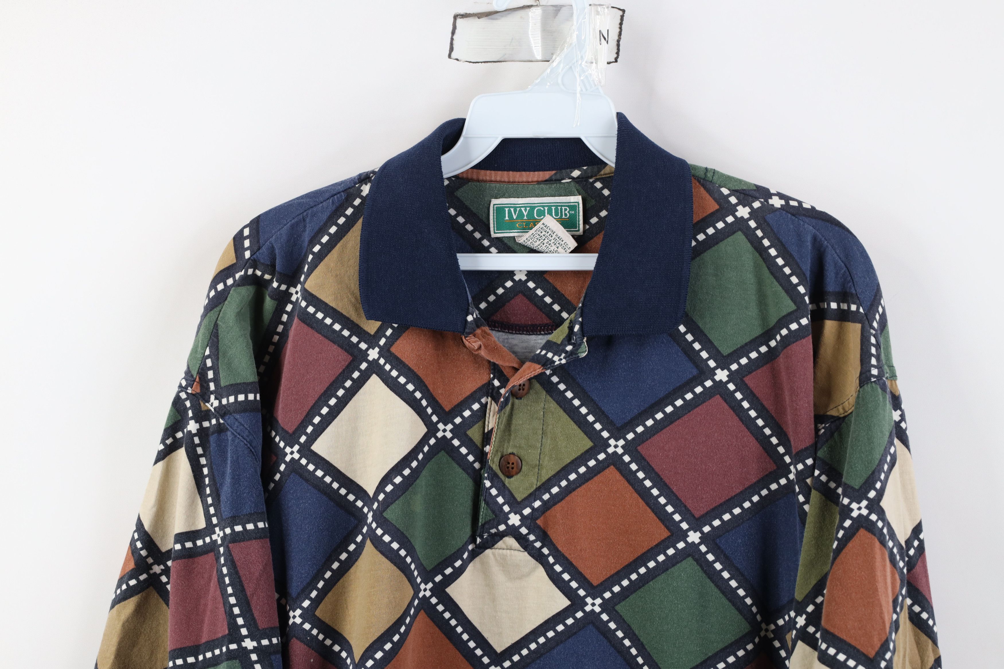 Vintage Vintage 90s Streetwear Rainbow Argyle Diamond Polo Shirt Size US L / EU 52-54 / 3 - 2 Thumbnail