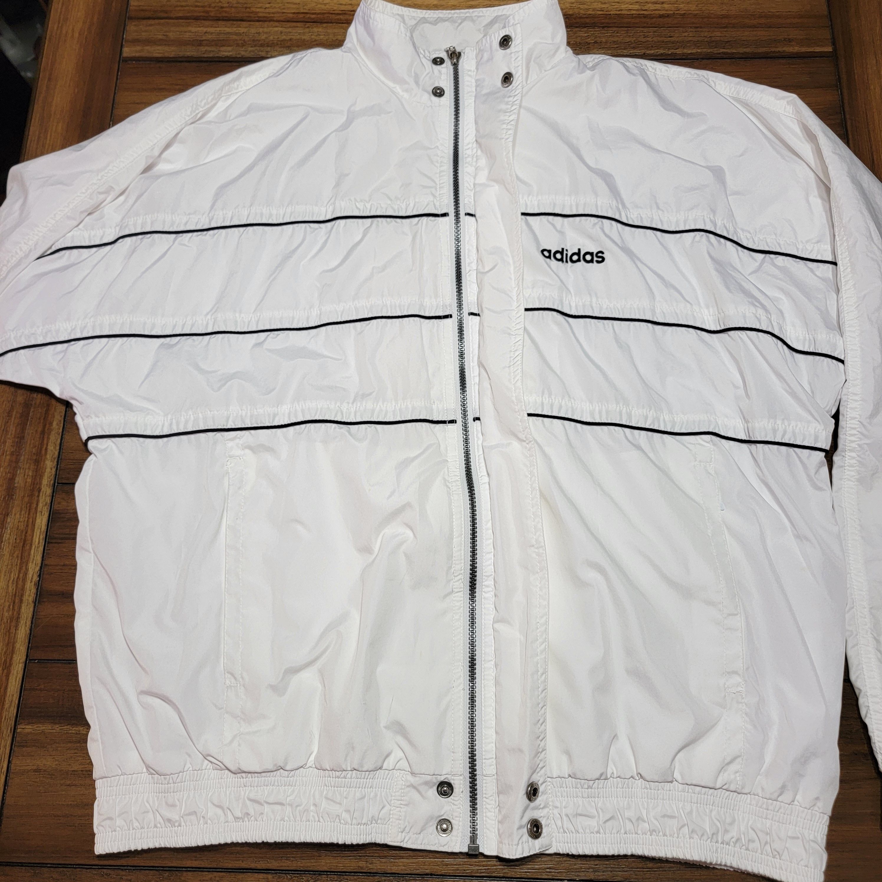 Adidas Adidas White Parachute Style Zip Jacket - Size Large Size L / US 10 / IT 46 - 3 Thumbnail