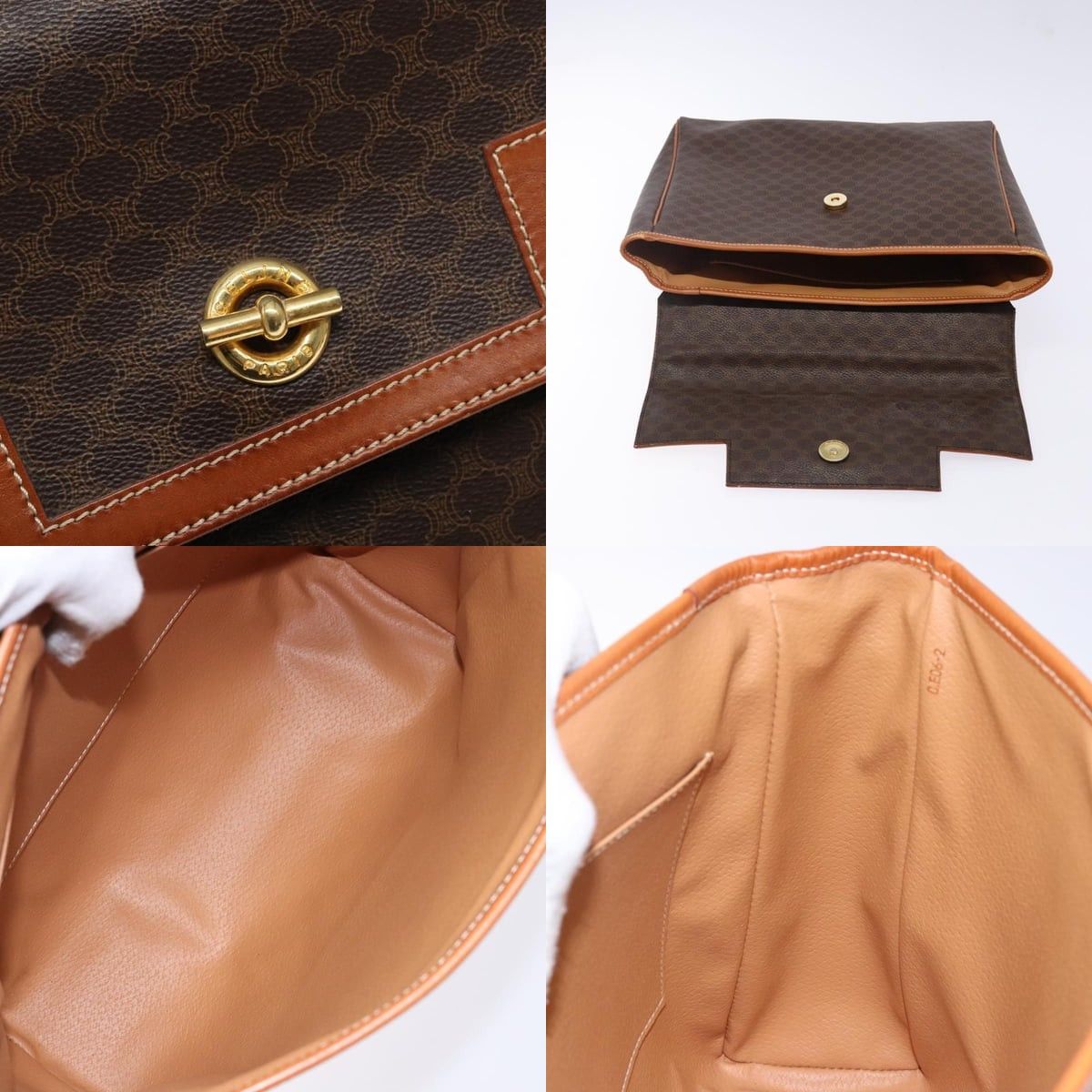 Celine CELINE Macadam Canvas Hand Bag Pvc Leather Brown Gold Size ONE SIZE - 11 Thumbnail