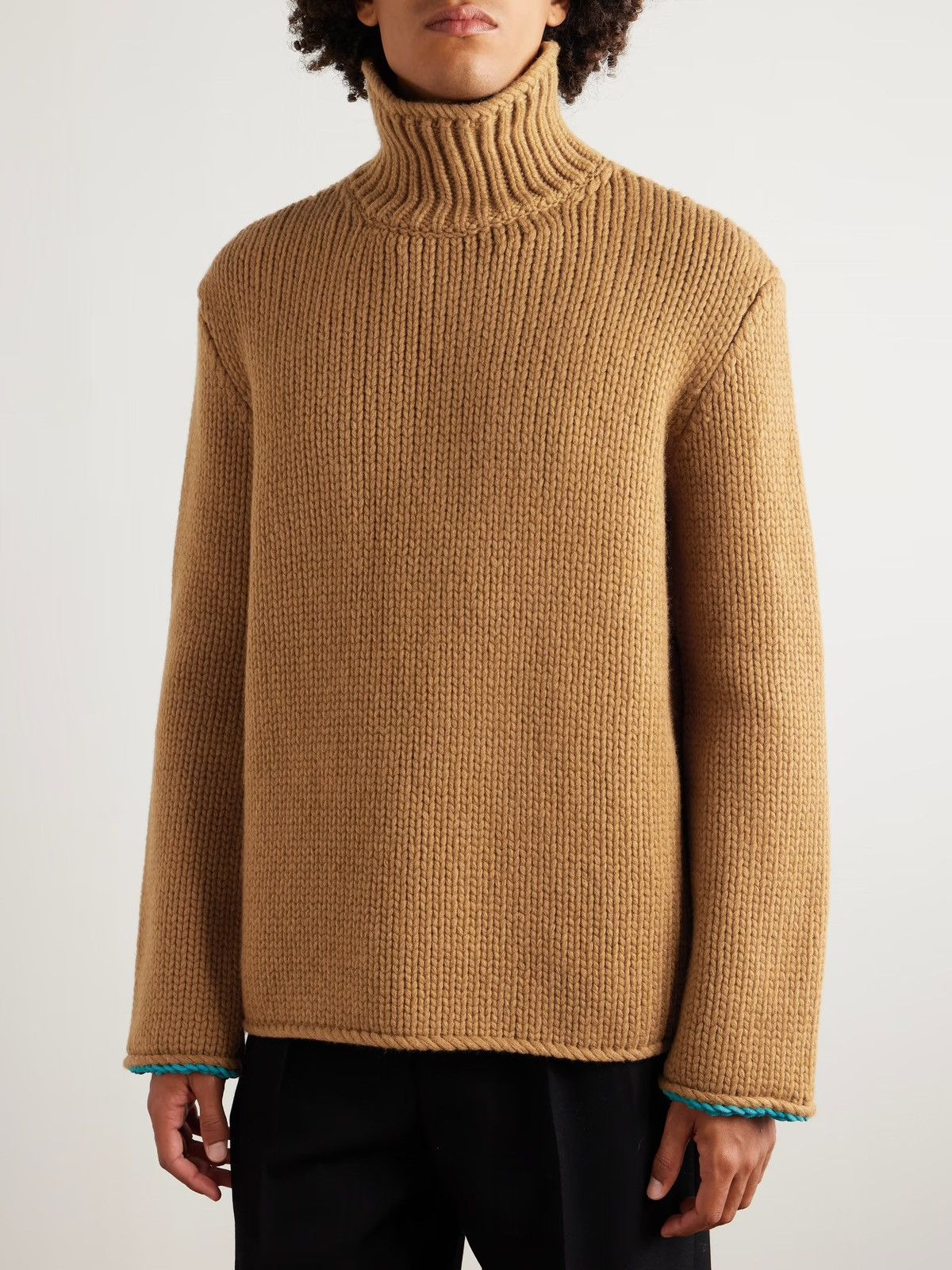 Loewe LOEWE Suede-Trimmed Wool Rollneck Sweater Brown L Size US L / EU 52-54 / 3 - 6 Thumbnail
