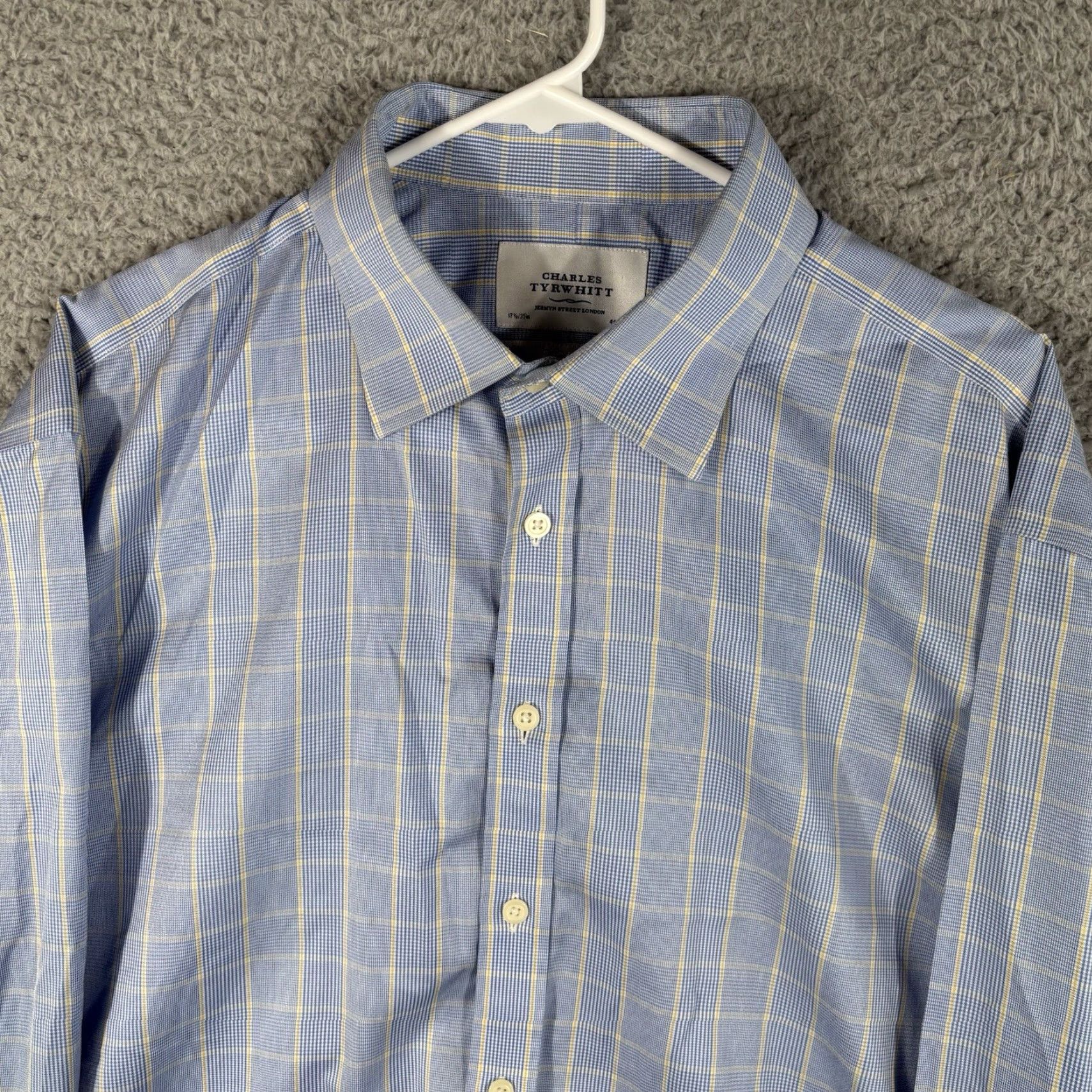 Charles Tyrwhitt Charles Tyrwhitt Shirt Mens 17.5/35 White Blue Glen Check Long Sleeve Non-Iron Slimming Pattern Check Dress Shirt Men Regular Size Size US XXL / EU 58 / 5 - 2 Thumbnail