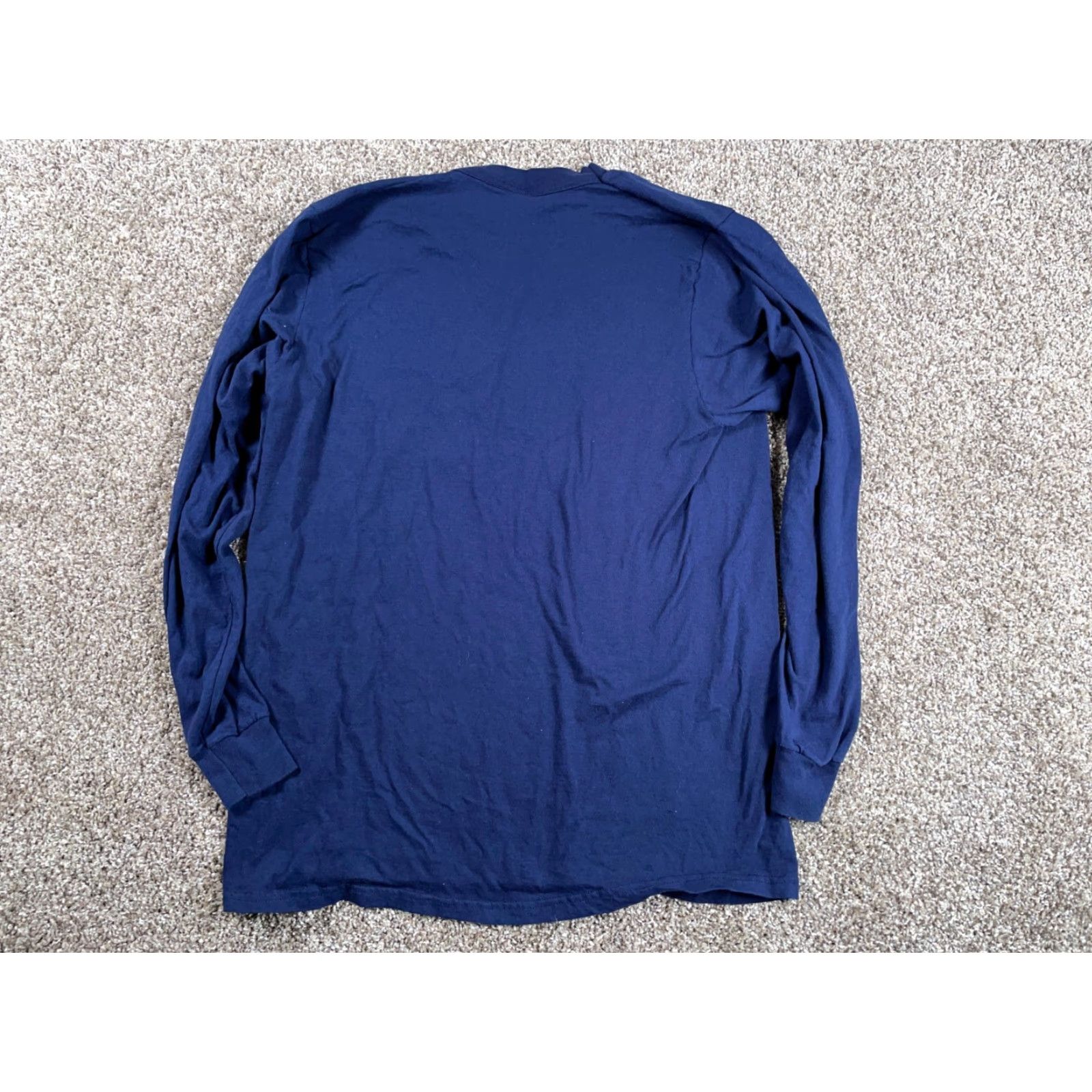 Fruit Of The Loom VINTAGE Fruit of the Loom Long Sleeve T-Shirt Dark Blue Adult Medium (XL Tag) Crew Neck 100% Cotton Retro 80s Mens Size US M / EU 48-50 / 2 - 2 Thumbnail