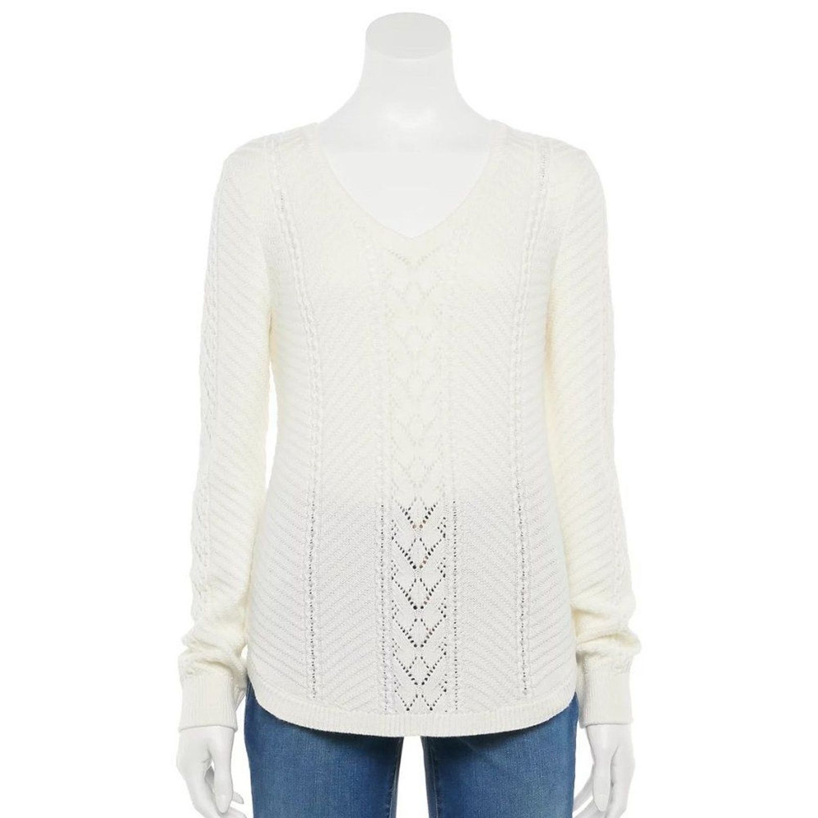 Sonoma Brand New White Pointelle Sweater from Sonoma Size S / US 4 / IT 40 - 7 Thumbnail