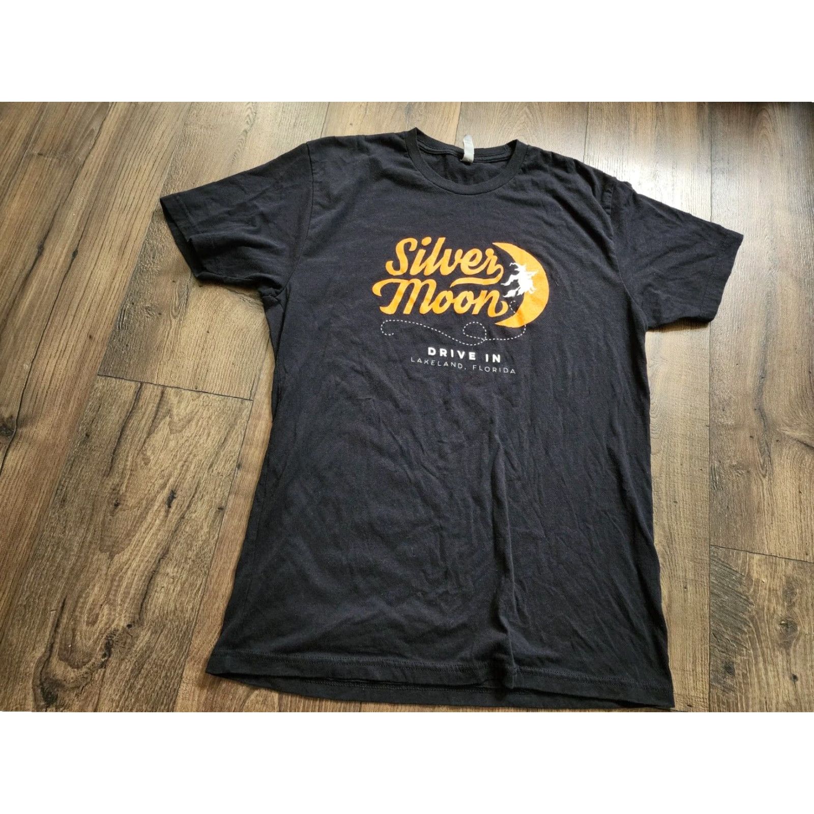 Next Level WOMENS Next Level Black Solid Crew Neck T-Shirt L Silver Moon Drive-In Movie Theater Lakeland FL Size L / US 10 / IT 46 - 4 Thumbnail