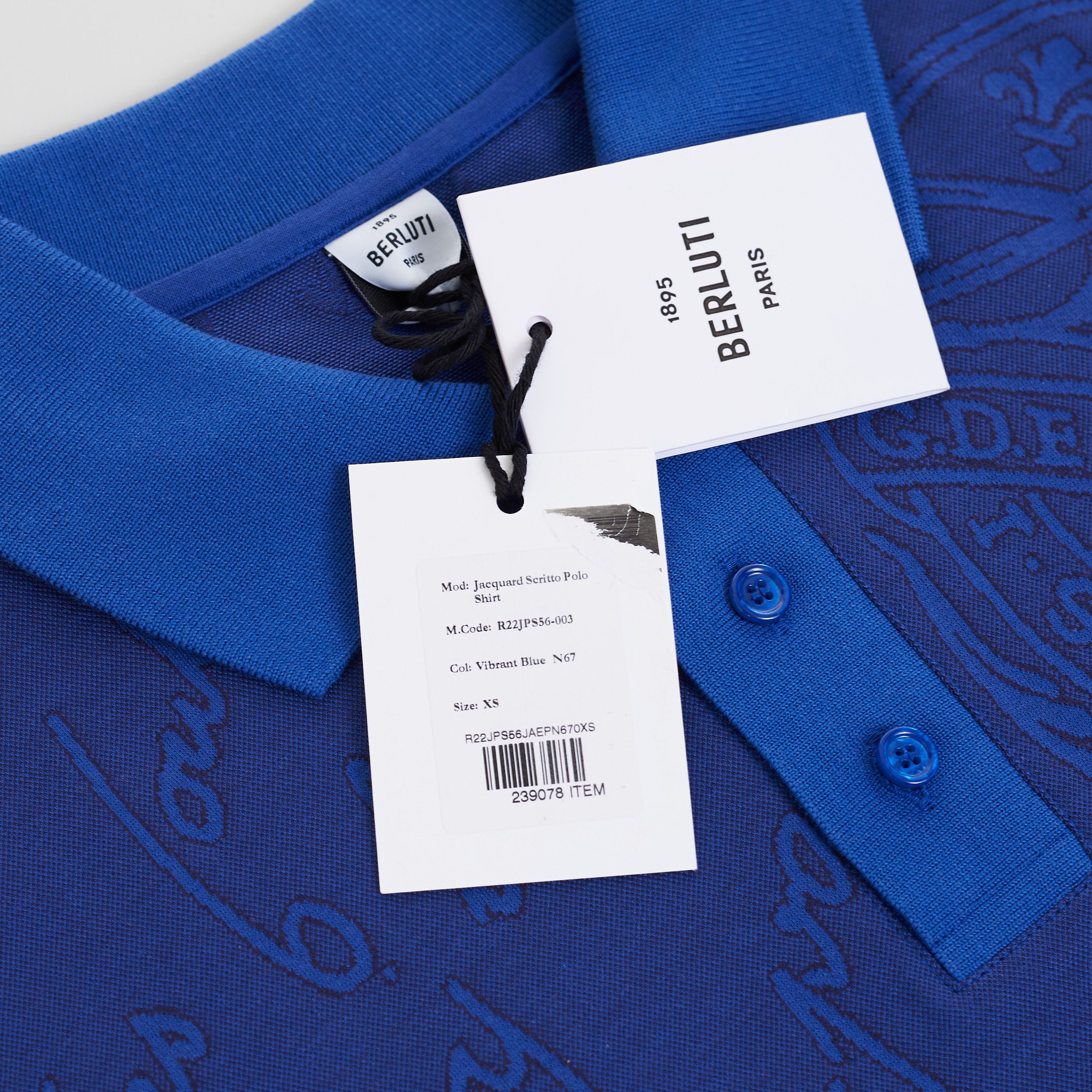 Berluti Polo Shirt In Vibrant Blue Scritto Jacquard Jersey Cotton Size US XS / EU 42 / 0 - 10 Thumbnail