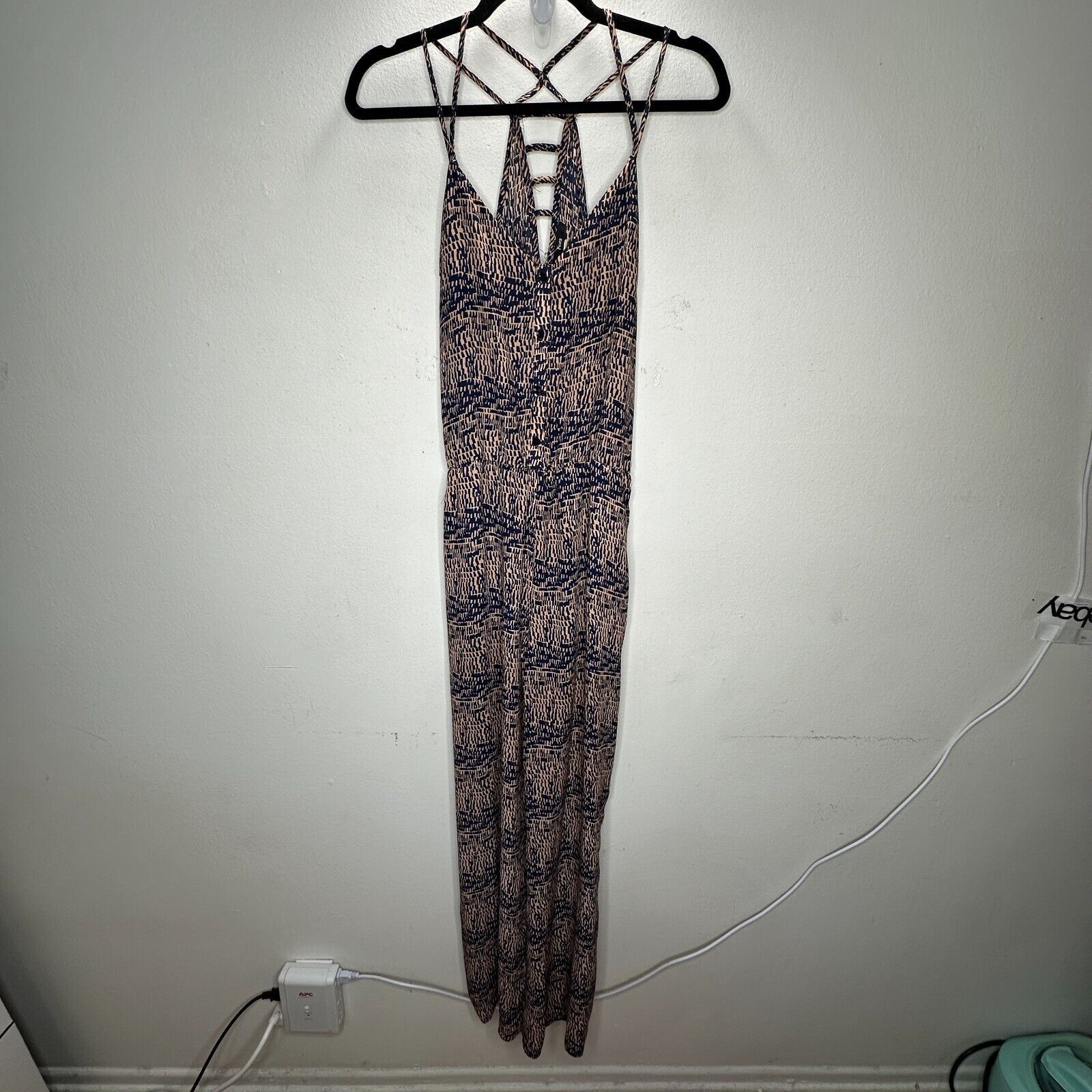 Other Fora Tan & Navy Button Strappy Wide Leg Jumpsuit Small Size 27" / US 4 / IT 40 - 17 Thumbnail