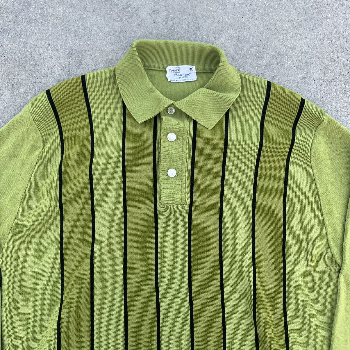 Vintage Vintage 1960s avocado green Sears Ban Lon striped polo shirt Size US M / EU 48-50 / 2 - 2 Thumbnail
