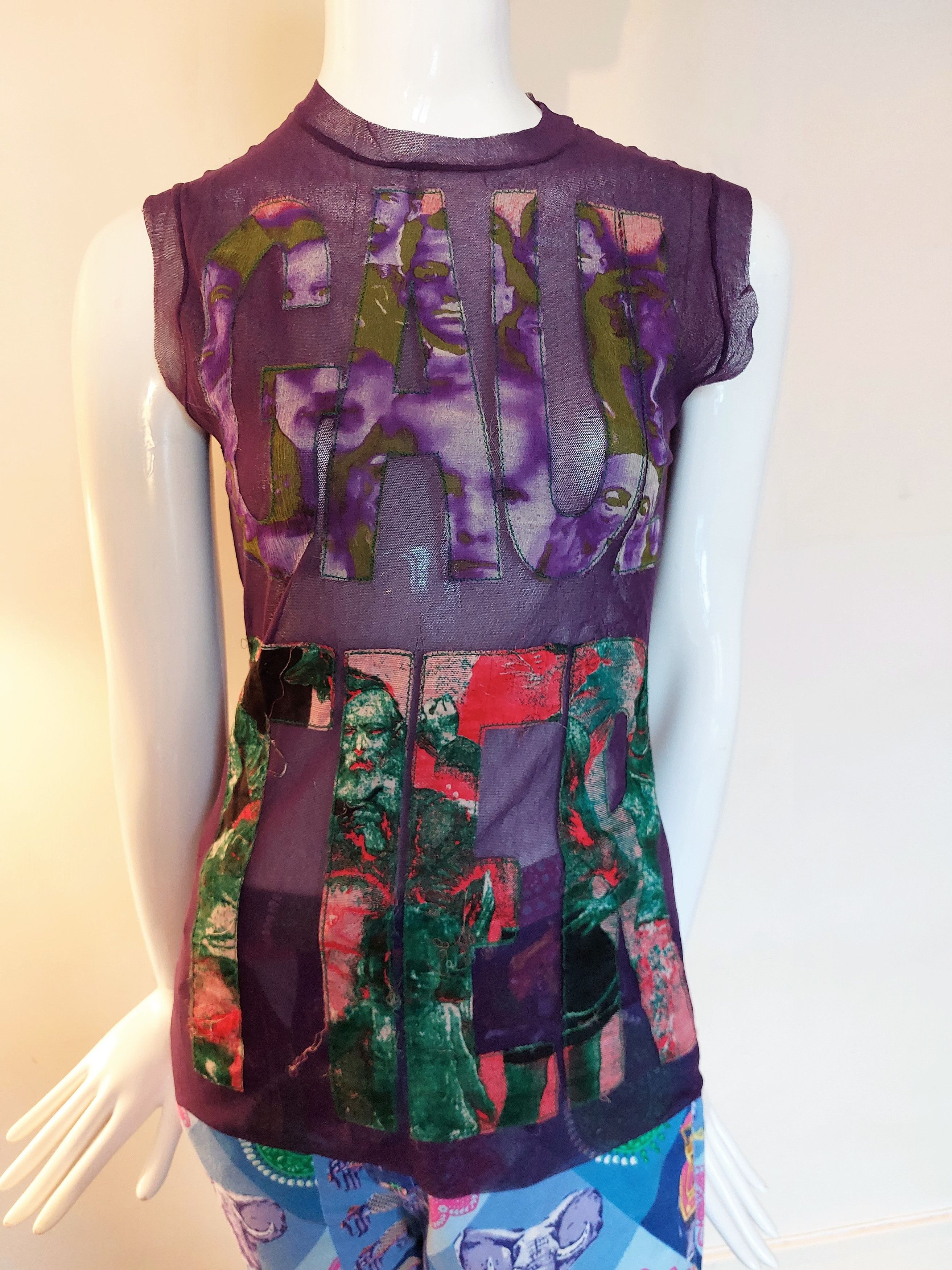 Jean Paul Gaultier Signature Patchwork Embroidered Mesh Top