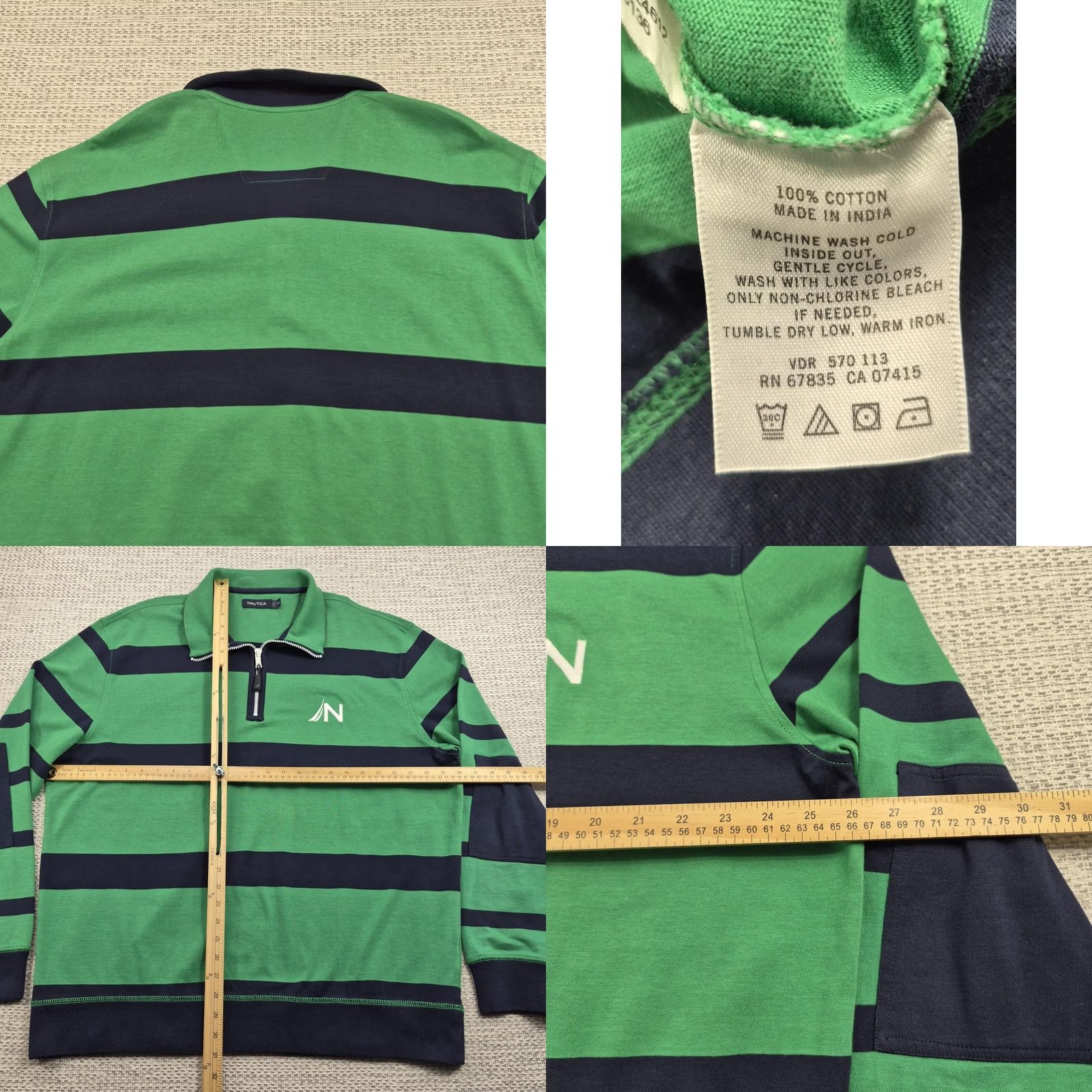 Nautica Nautica Mens 2XL Rugby Polo Sweater Shirt Green Striped 1/4 Zip Collared Size US XXL / EU 58 / 5 - 8 Thumbnail