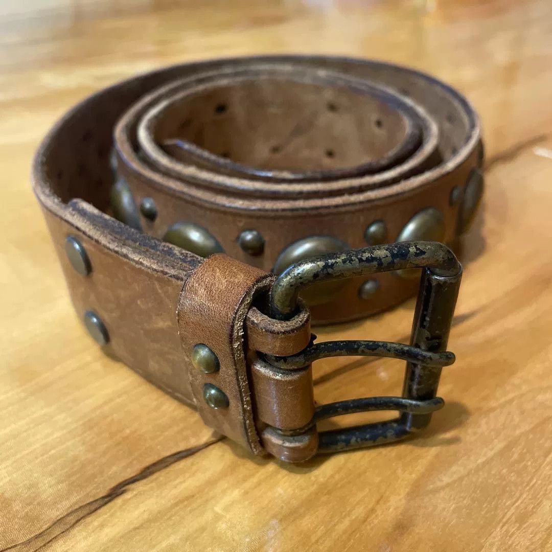 RRL Leather Belt with Brass Studs