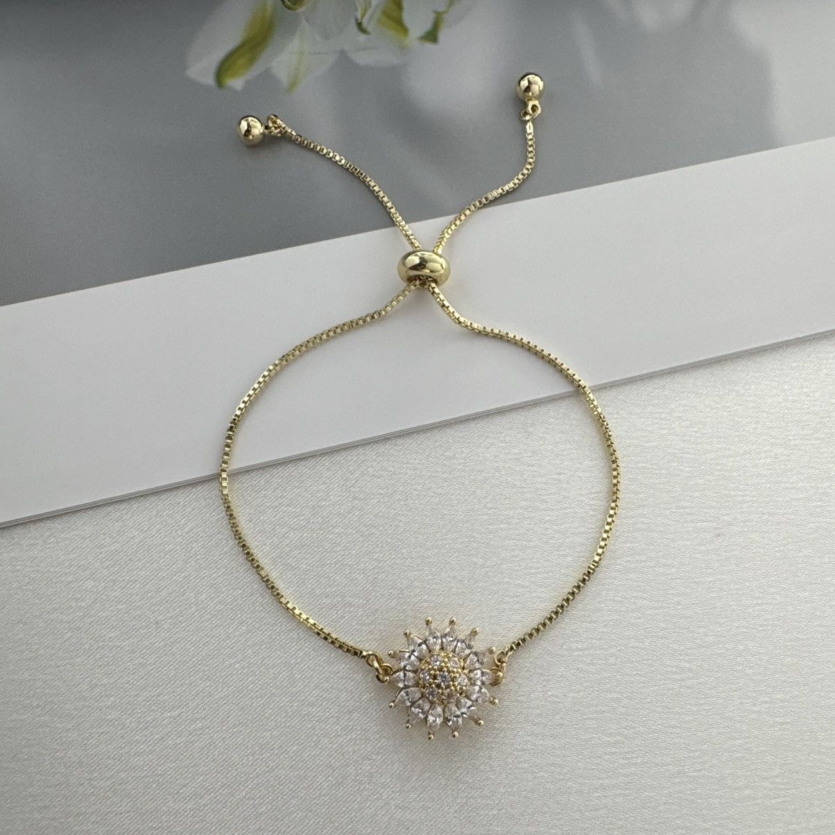 Other Adjustable CZ Flower Charm Bracelet for Women Size ONE SIZE - 1 Thumbnail