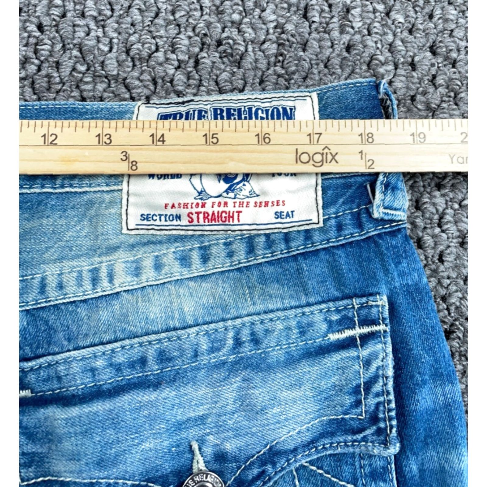 True Religion VINTAGE True Religion Jeans Men's 36 x 33 Blue Denim Distressed Straight Leg Flap Pocket Regular Mens Jeans 90s Rock Metal Size US 36 / EU 52 - 5 Thumbnail