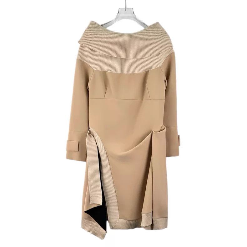 Dior Dior Light brown long-sleeved A-neck stitching dress Size XS / US 0-2 / IT 36-38 - 1 Thumbnail