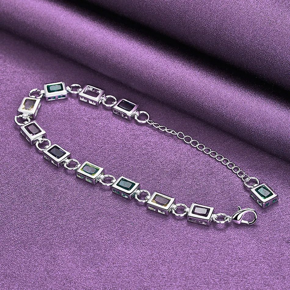 Jewelry Square Color Crystal Chain Bracelet Size ONE SIZE - 1 Thumbnail