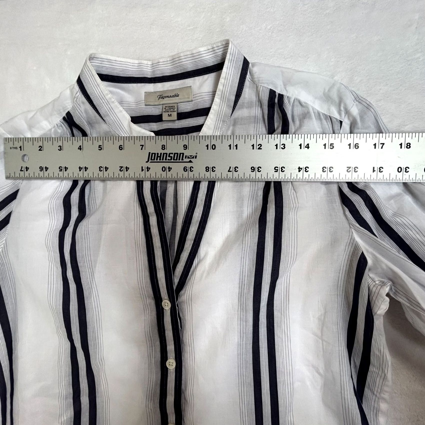 Faconnable Faconnable Womens White & Navy Striped Long Sleeve Button-Up Tunic Shirt Medium Size M / US 6-8 / IT 42-44 - 7 Thumbnail