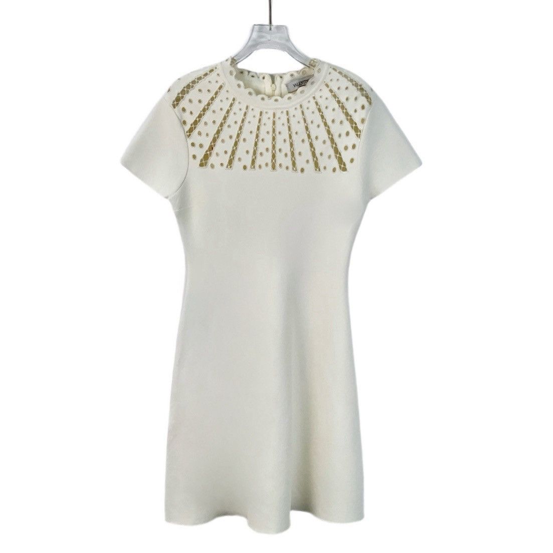 Valentino Valentino Beige Cutout Lace Round Neck Short Sleeve Dress Size L / US 10 / IT 46 - 1 Thumbnail