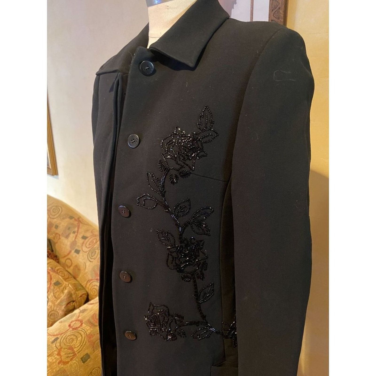 Versace Ladies 40 Italy Gianni Versace Couture Black Beaded Jacket Size L / US 10 / IT 46 - 2 Thumbnail