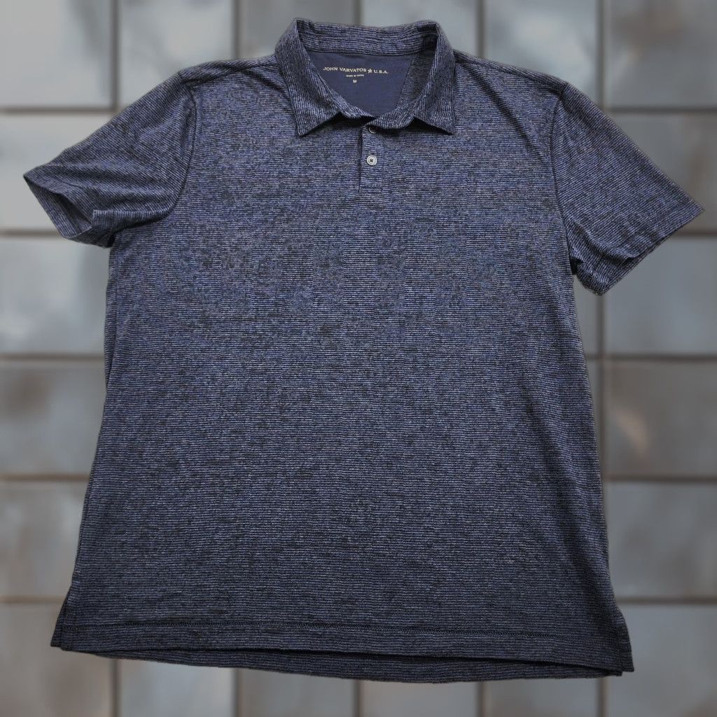 John Varvatos John Varvatos U.S.A. Polo Shirt Mens M Blue Heather Micro Stripe Cotton Shirt Size US M / EU 48-50 / 2 - 1 Thumbnail
