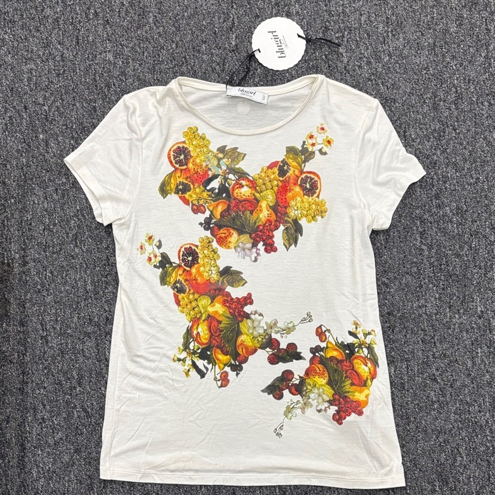 NWT Blumarine White Tee with Vibrant Fruit Print Size XS
