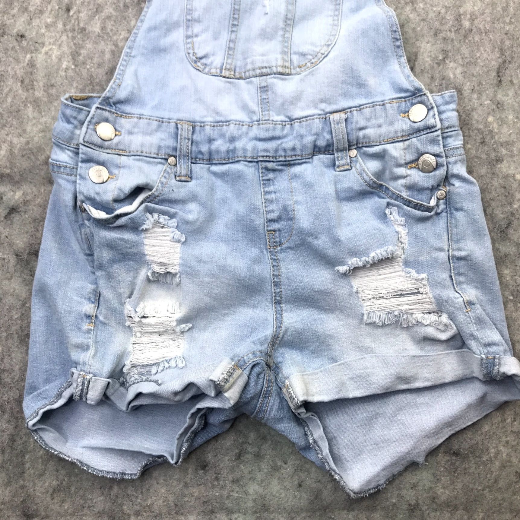 Vintage Blue Spice Womens Juniors Size 3 Light Wash Cutoff Jumper Overalls Distressed Size 25" / US 0 / IT 36 - 3 Thumbnail