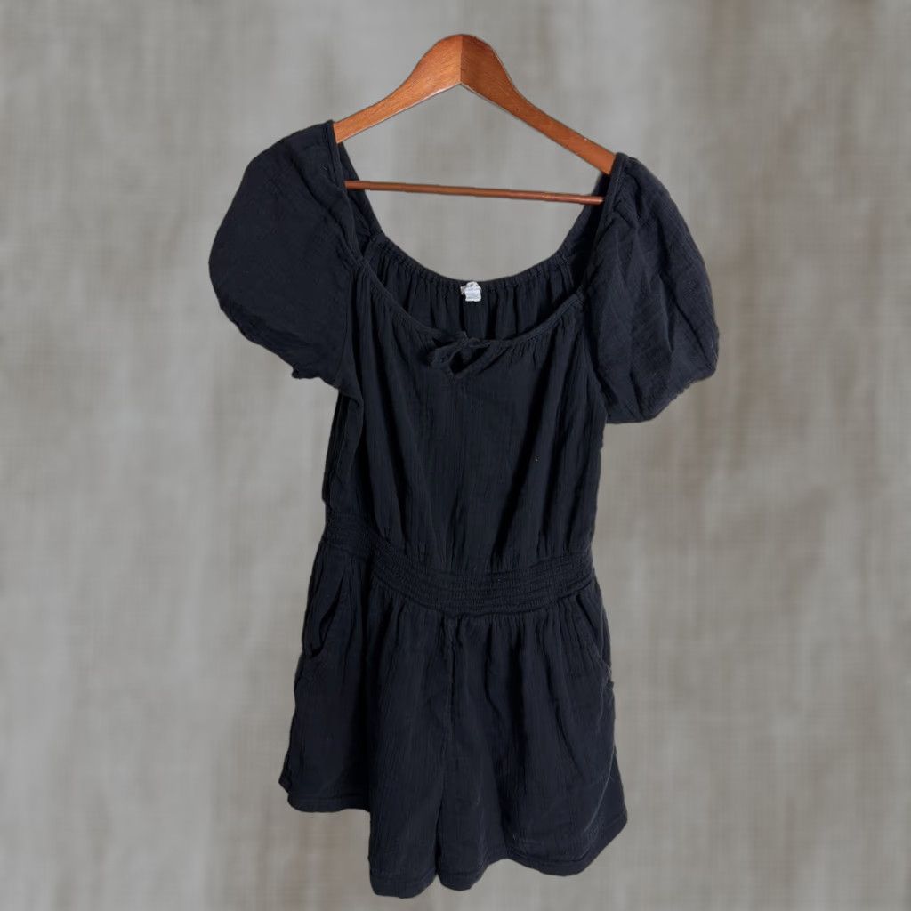 Vintage Aerie Romper Women Medium Black Tie Neck Womens Size 32" / US 10 / IT 46 - 1 Thumbnail