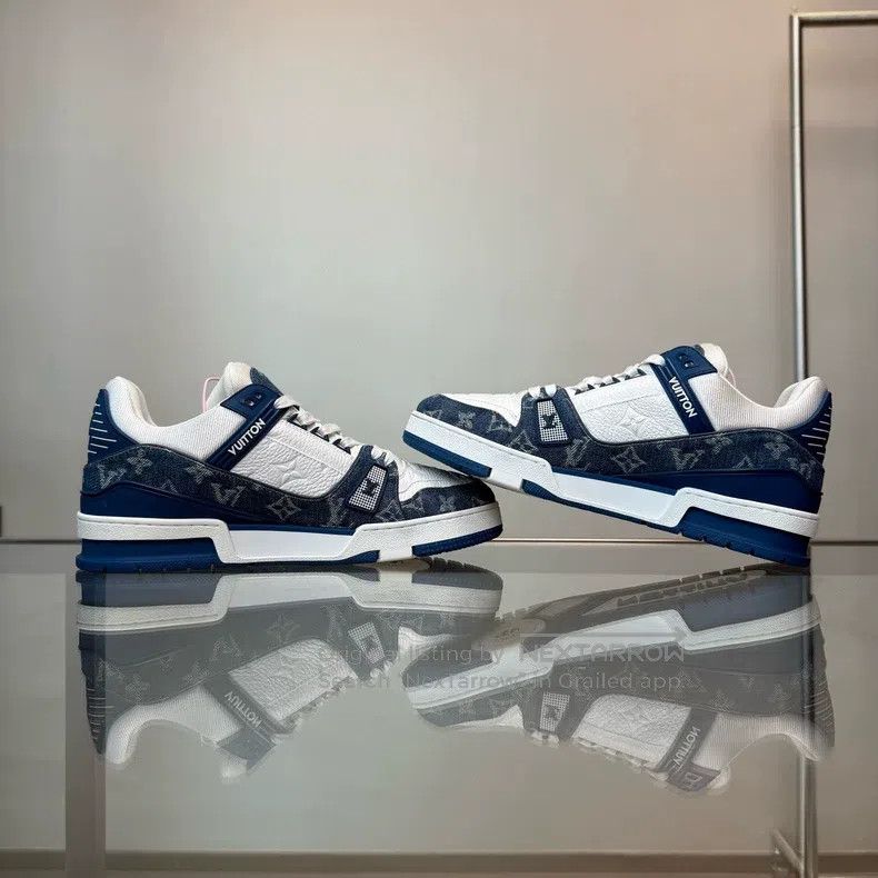 Louis Vuitton Louis Vuitton Trainer 24 White and Blue Denim shoes Size US 7 / EU 40 - 6 Thumbnail