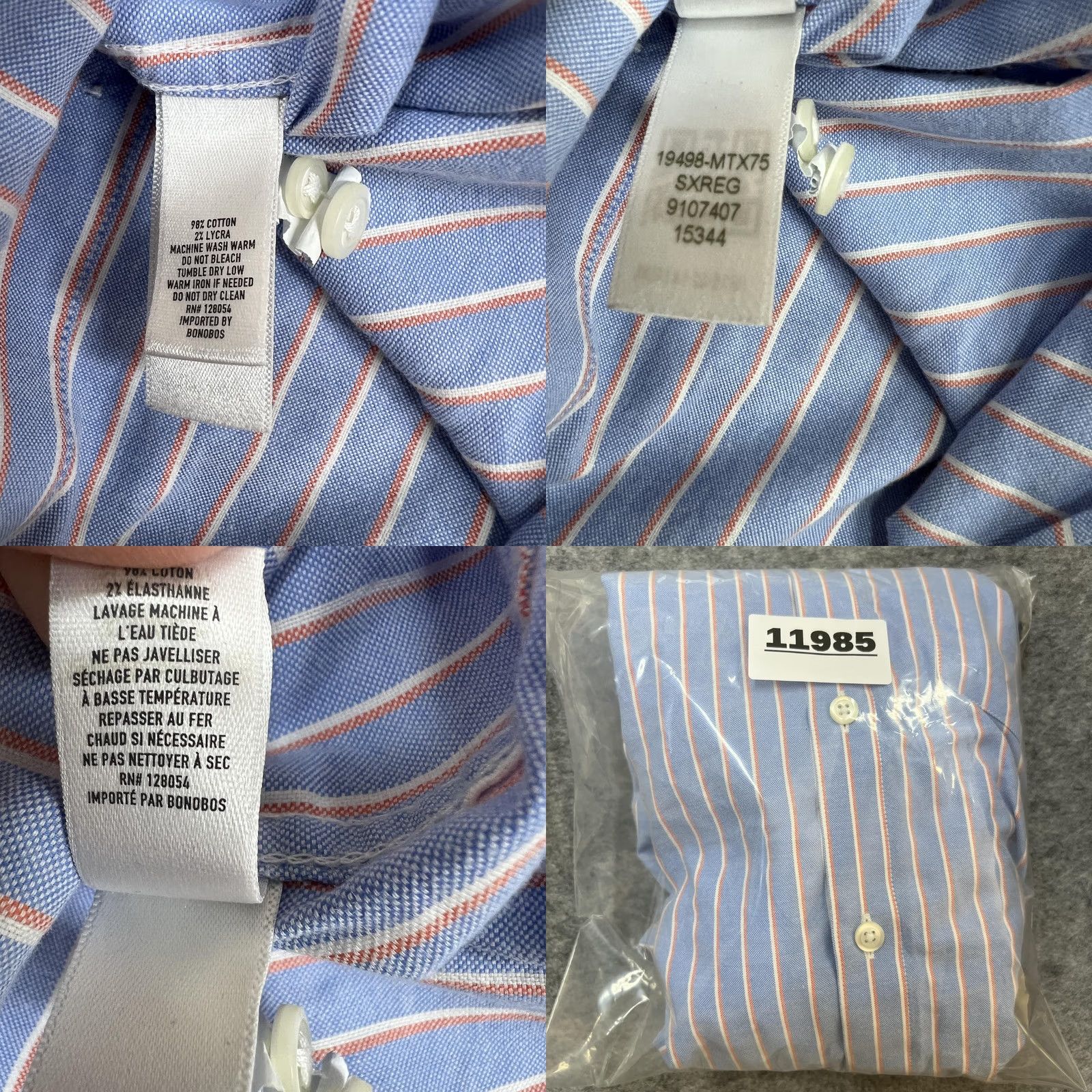 Bonobos Bonobos Mens Slim Fit Stretch Blue Stripe Shirt S Business Office Size 36R - 9 Thumbnail