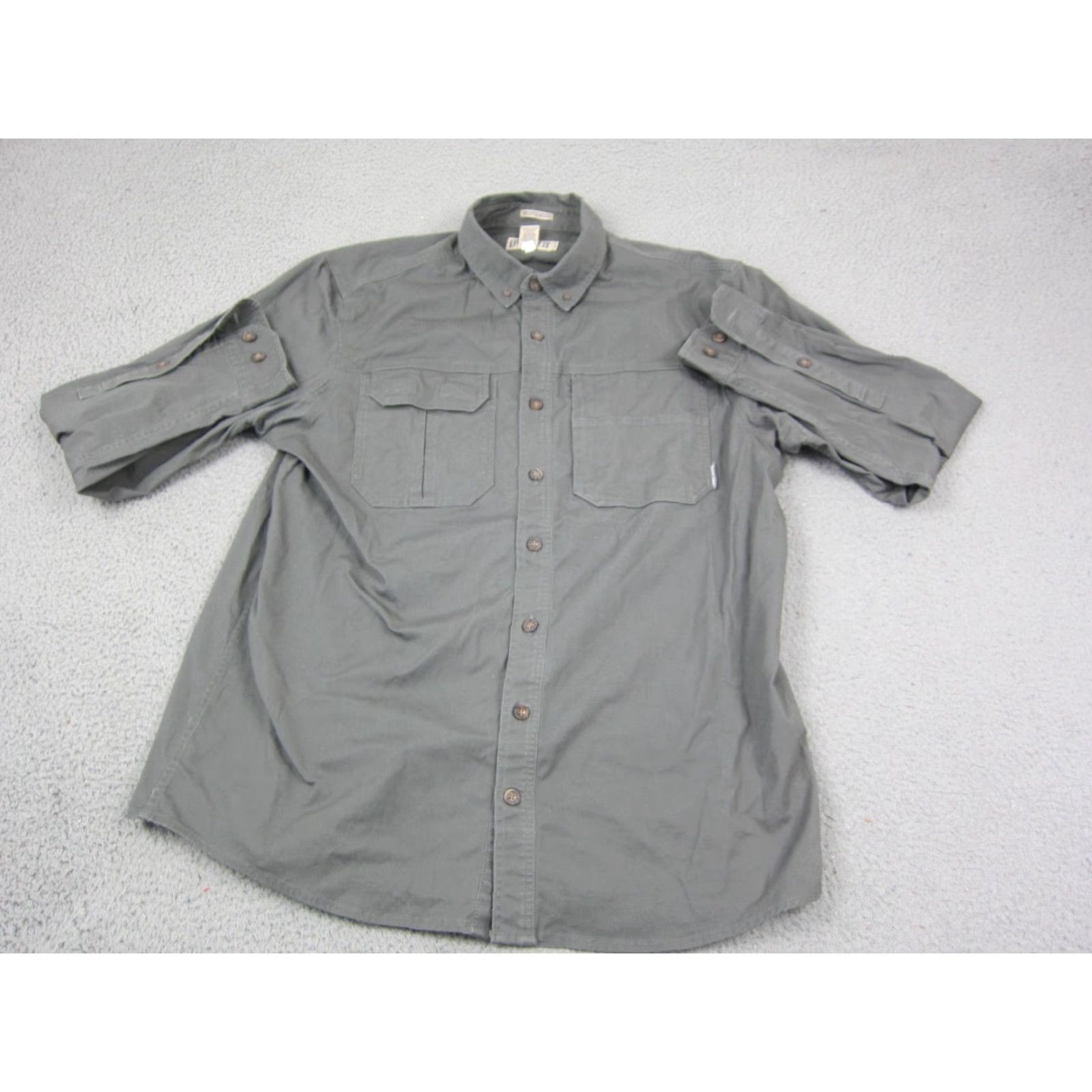 Vintage Duluth Shirt Mens XLT Gray Canvas Heavy Cotton Polyester Button-Up Western 90s Outdoor Pockets Short/Long Sleeve Size US XL / EU 56 / 4 - 2 Thumbnail