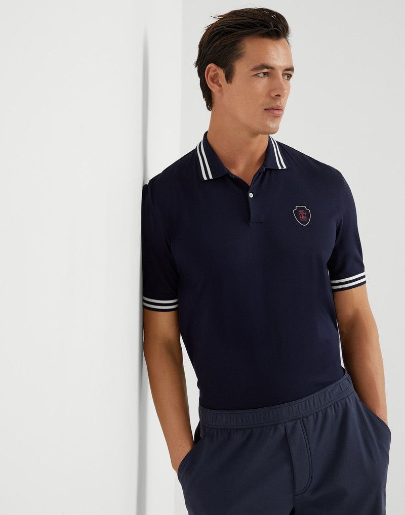 Brunello Cucinelli o1la1rc1a0426 Polo Shirt With Striped Collar And Logo Blue Size US XL / EU 56 / 4 - 4 Thumbnail