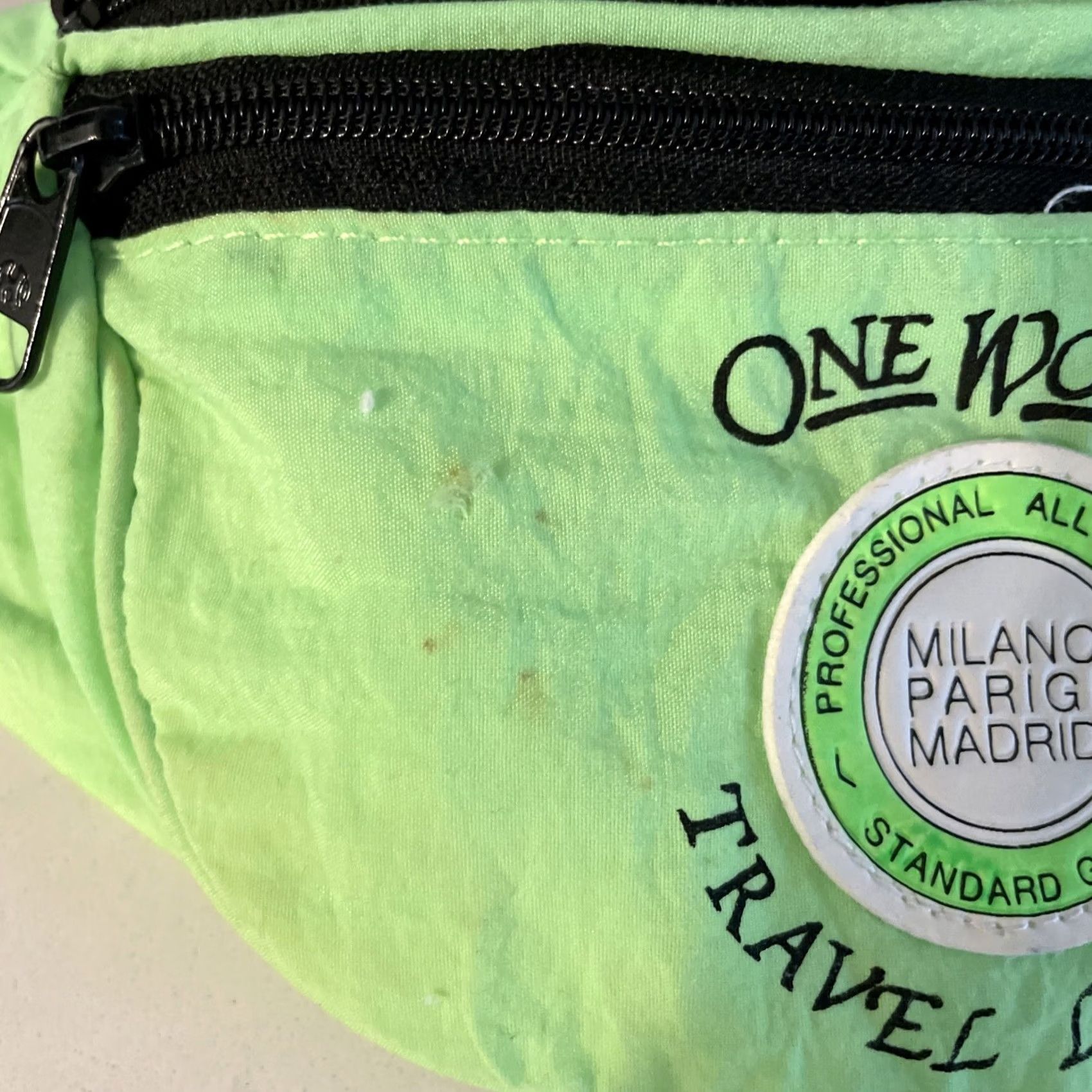 Doublet VINTAGE Milano Parigi Madrid Fanny Pack Neon Green Day Glow Nylon Double Zip Waist Belt Unisex Adults Small 90s Y2K Size ONE SIZE - 3 Thumbnail