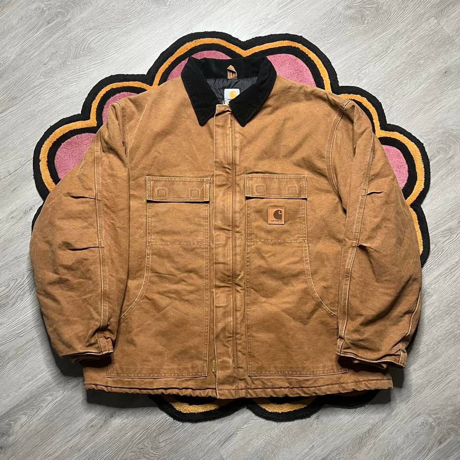 image of Carhartt Arctic Quilted Lined Full Zip Canvas Work Jacket in Tan, Men's (Size 2XL)