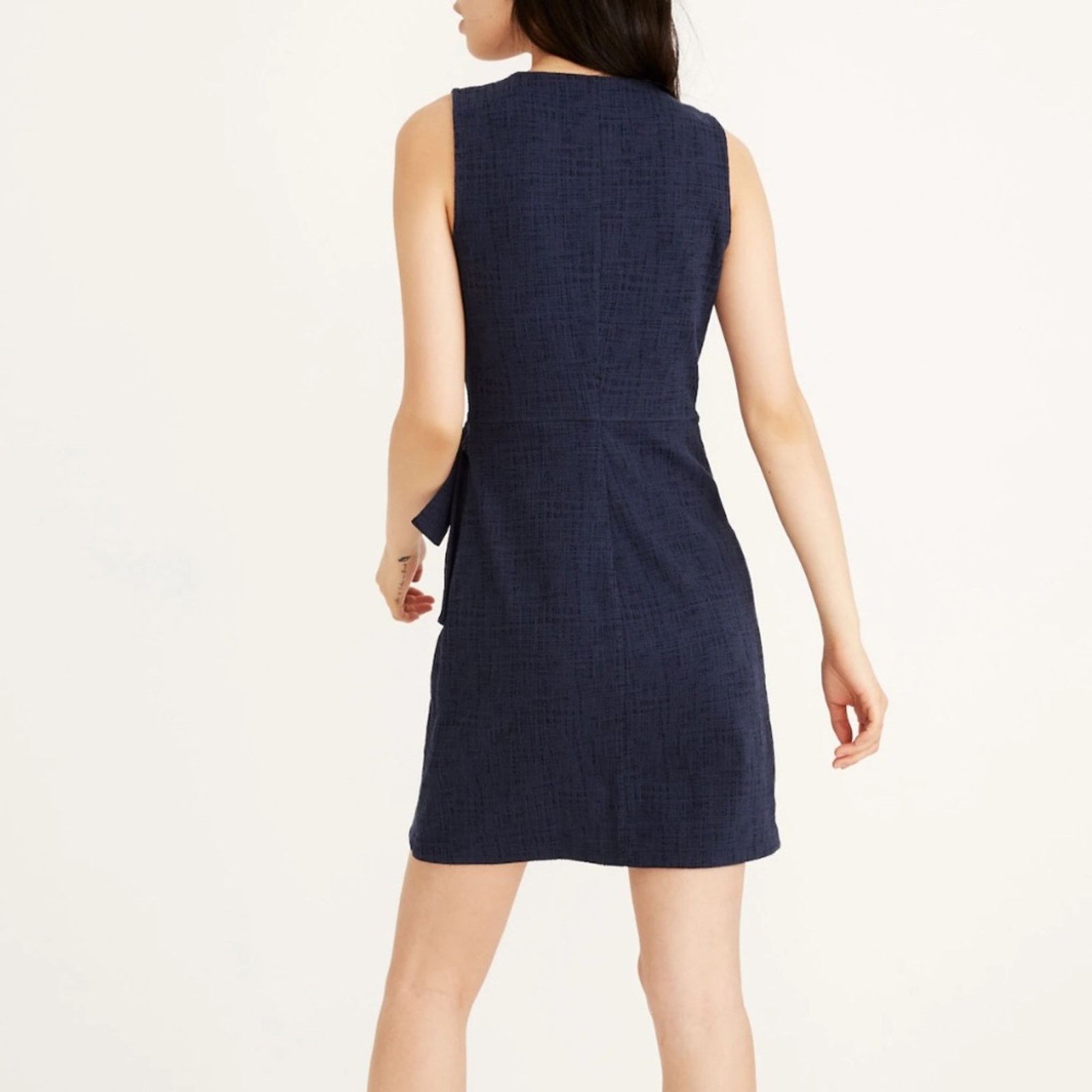 Madewell Madewell Texture & Thread Navy Blue Crosshatch Tie Dress Size XS / US 0-2 / IT 36-38 - 1 Thumbnail