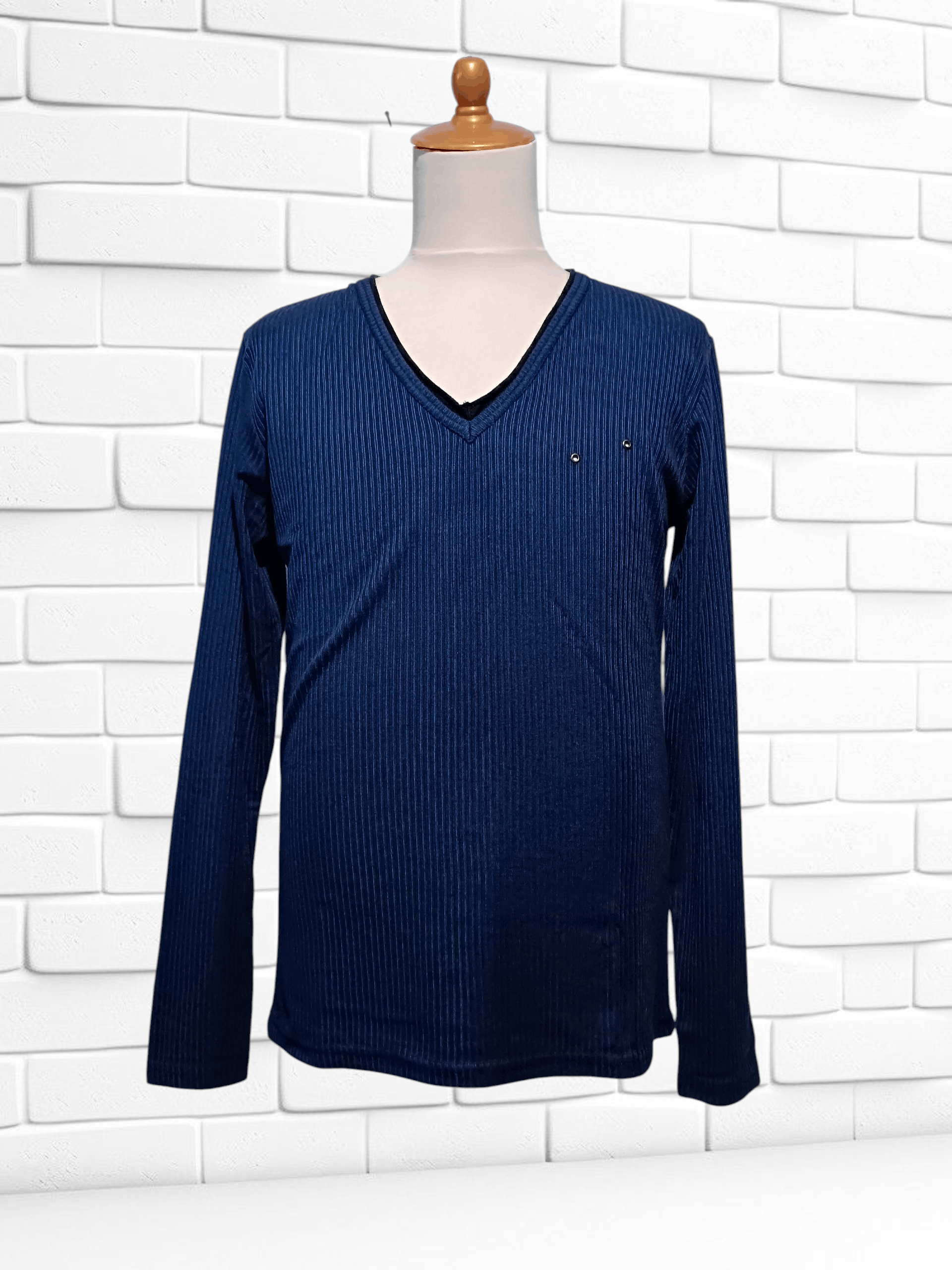 semanticdesign Sematic Design V-Neck Blue Metalic Long Sleeve T-shirt Size US M / EU 48-50 / 2 - 1 Thumbnail