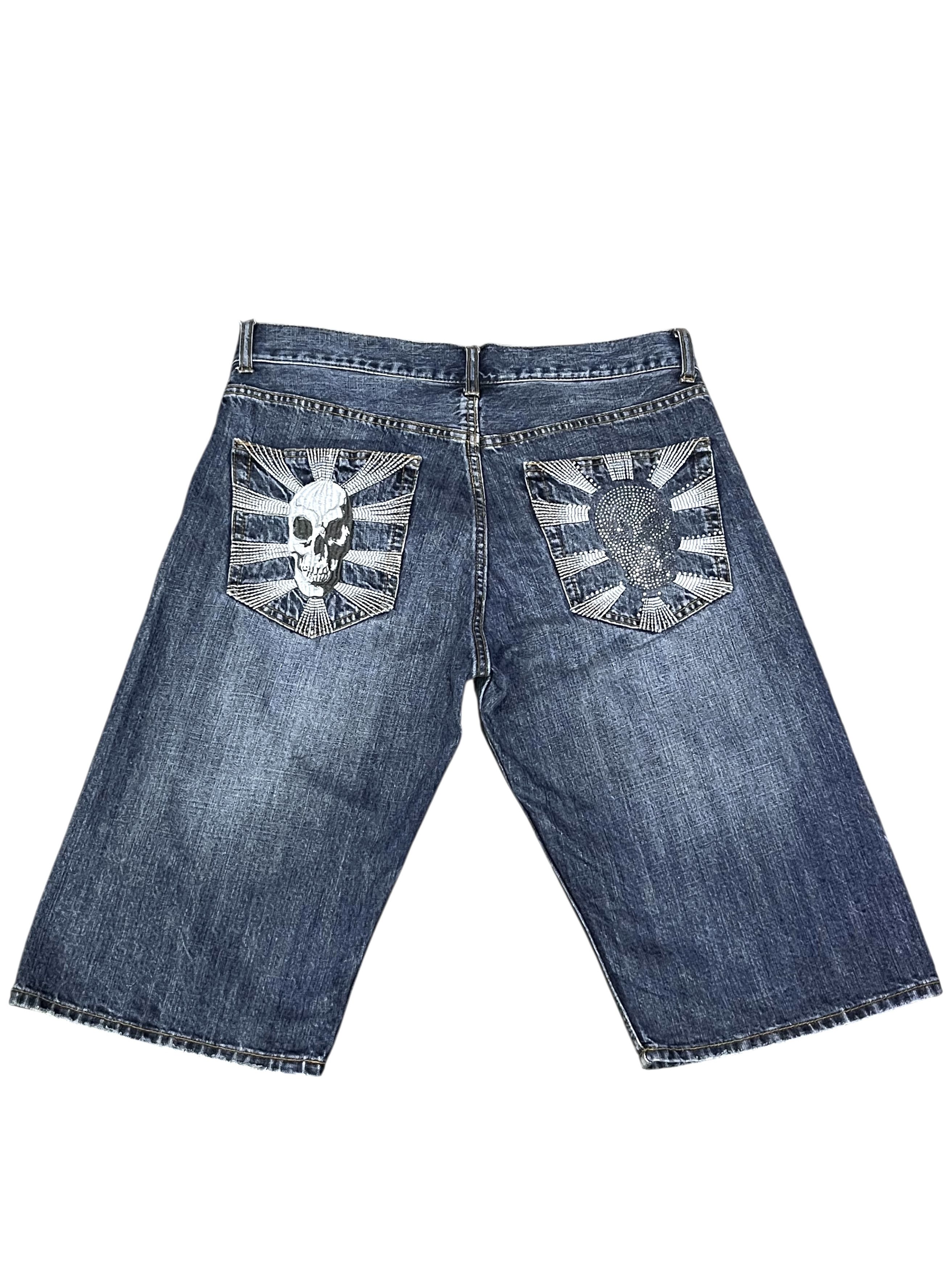 Seditionaries Skull Embroidery Rhinestone Sunburst Punk Denim Shorts Size US 30 / EU 46 - 3 Thumbnail