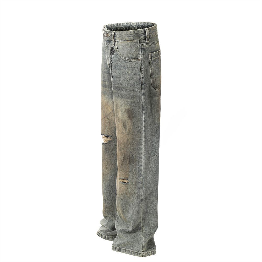 Japanese Brand × Jean Men's heavy washed distressed straight punk ripped jeans Size US 32 / EU 48 - 2 Thumbnail