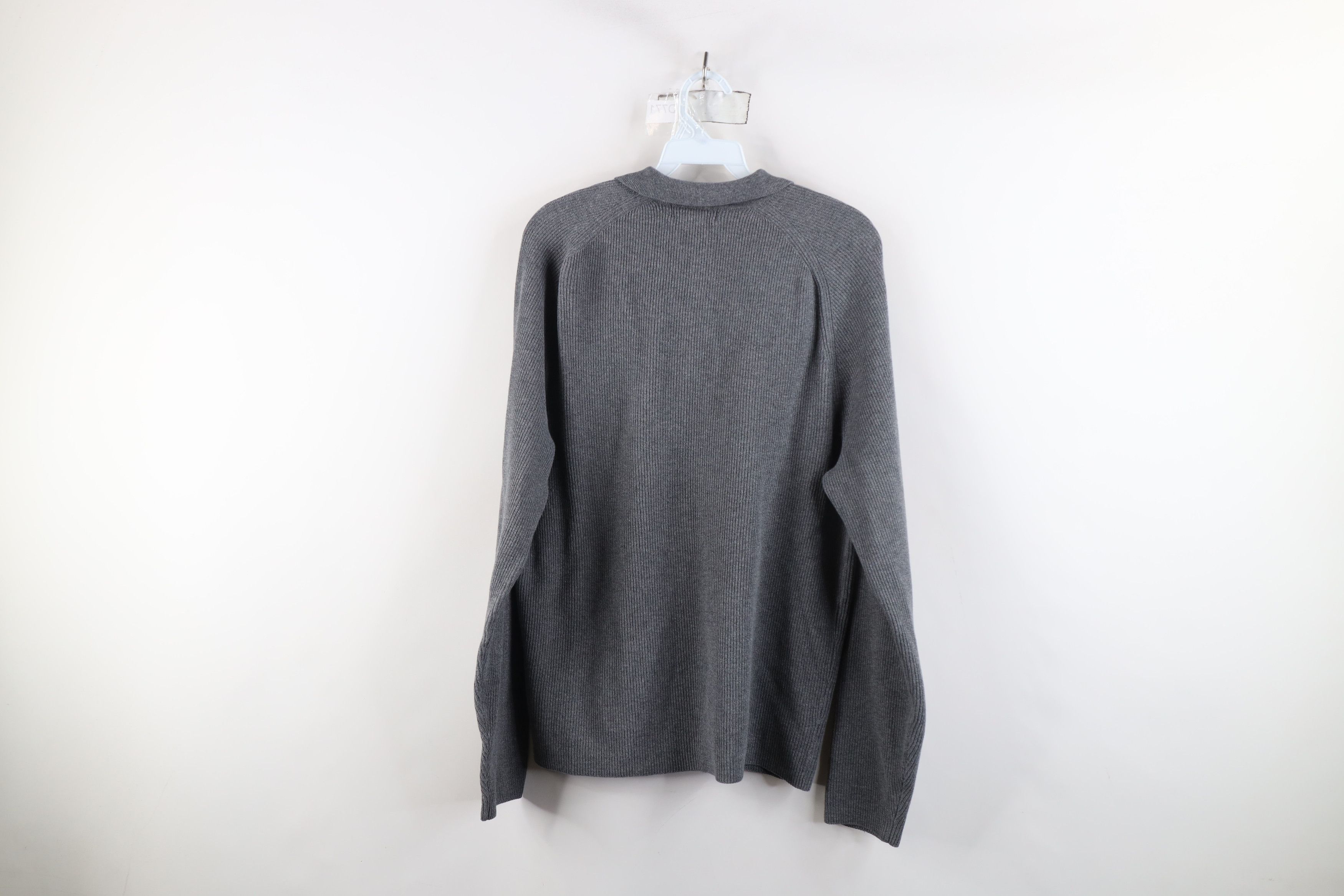 Eddie Bauer × Vintage Vintage 90s Eddie Bauer Ribbed Knit Long Sleeve Polo Gray Size US M / EU 48-50 / 2 - 9 Thumbnail