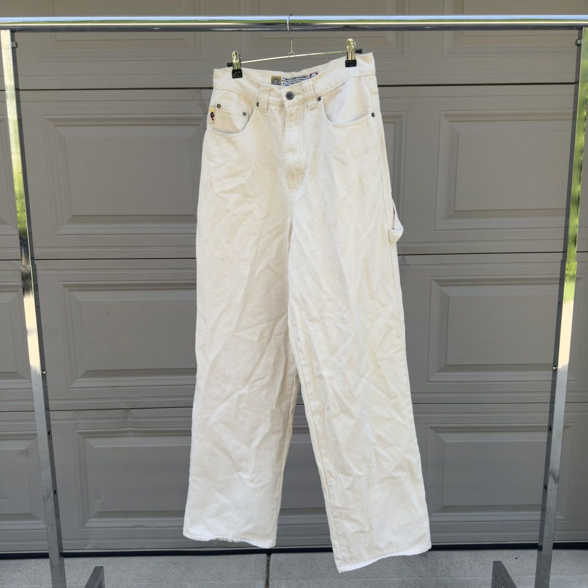 Vintage Thrashed Faded Cream Baggy Skater Wide Leg Carpenter Pants Size US 29 - 2 Thumbnail