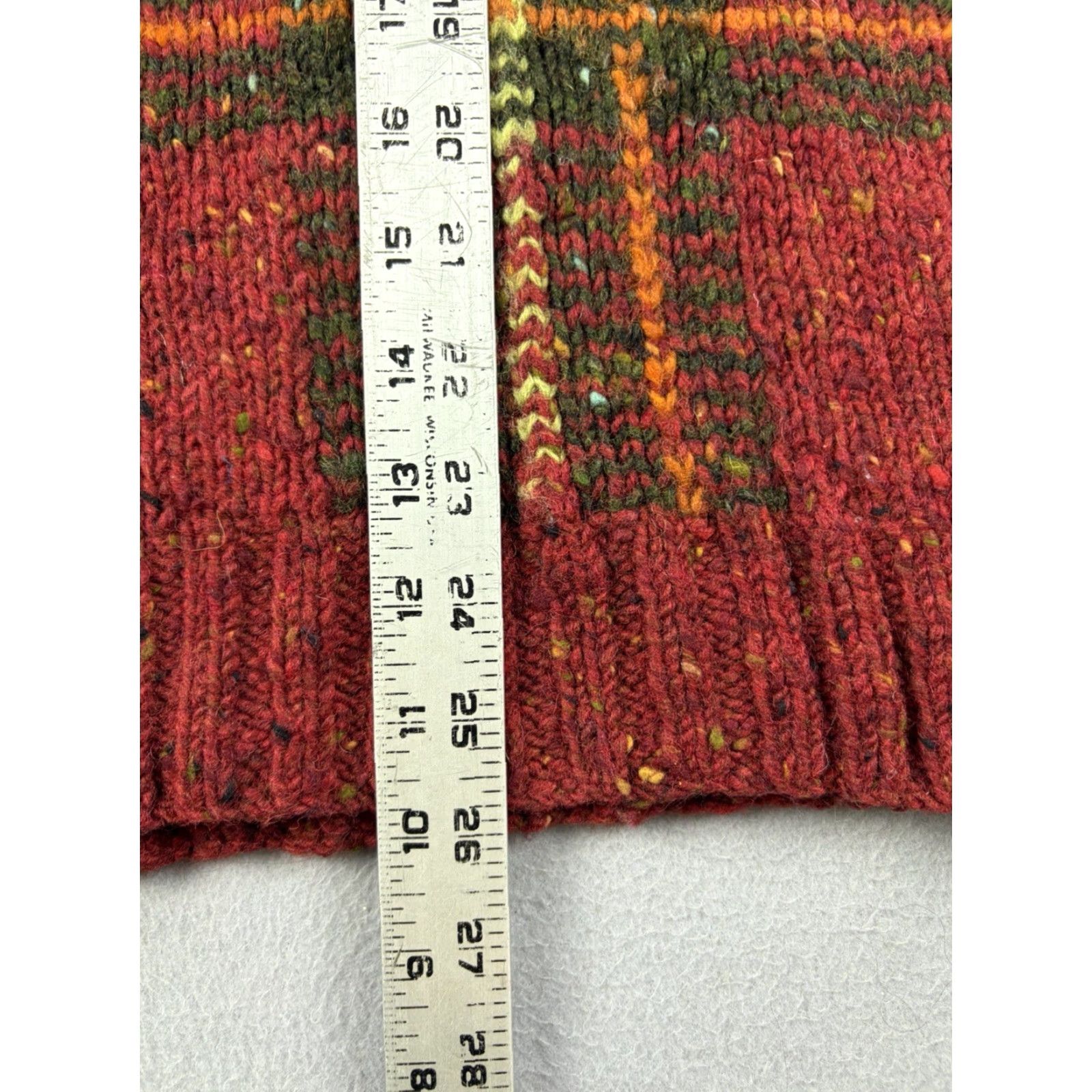 Lauren Ralph Lauren Sweater Knit Chunky Plaid Wool Mock Neck Adult Large Red Mens