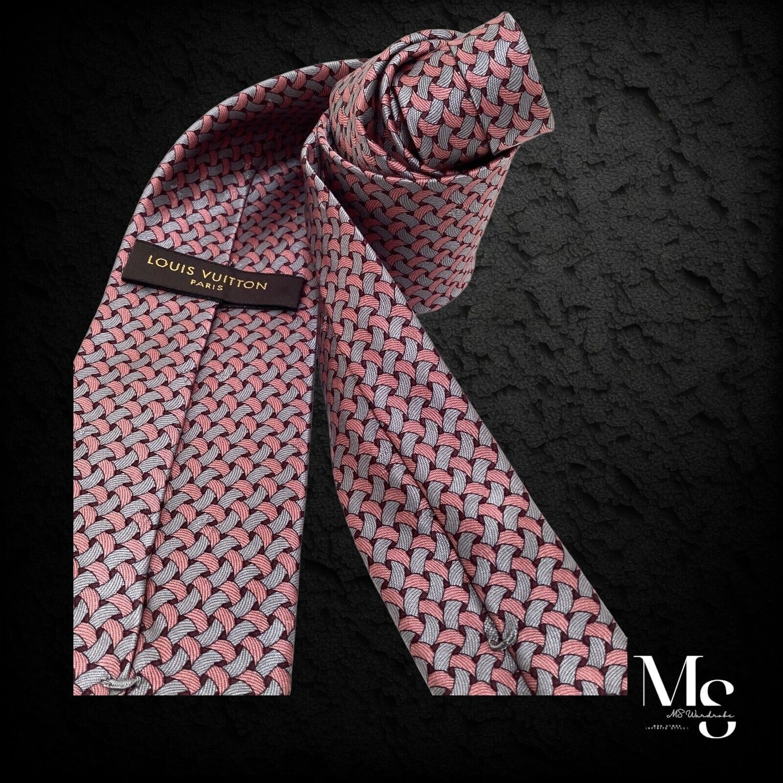 Louis Vuitton LOUIS VUITTON Pink Rope Print Monogrammed 3D Silk Tie Italy Size ONE SIZE - 4 Thumbnail