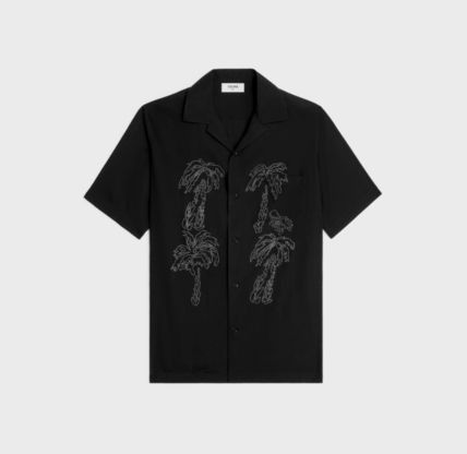 Embroidered Hawaiian Shirt in Viscose Black