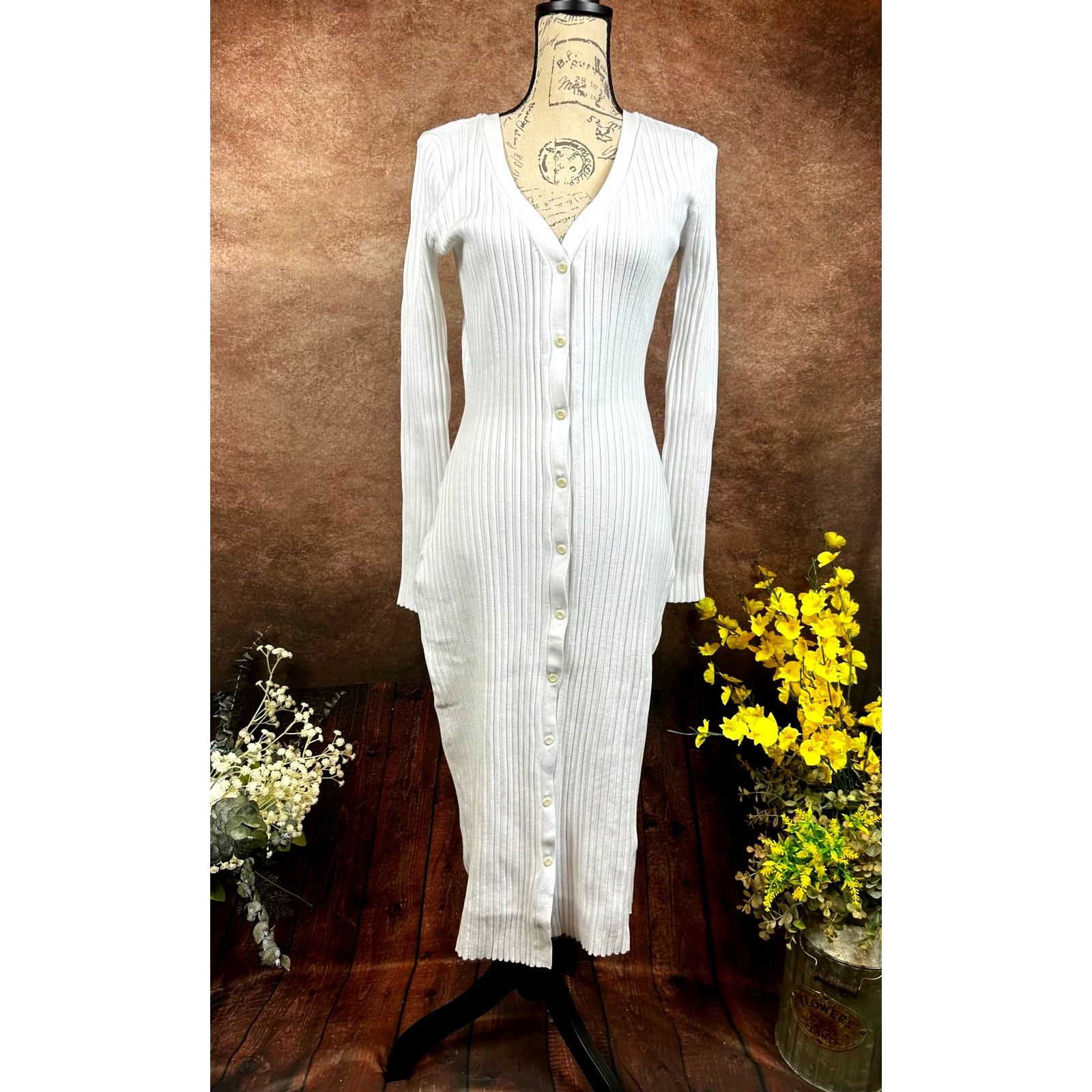 Other LITA By Ciara Rib Cardigan Button Front Midi Dress White M Size M / US 6-8 / IT 42-44 - 7 Thumbnail