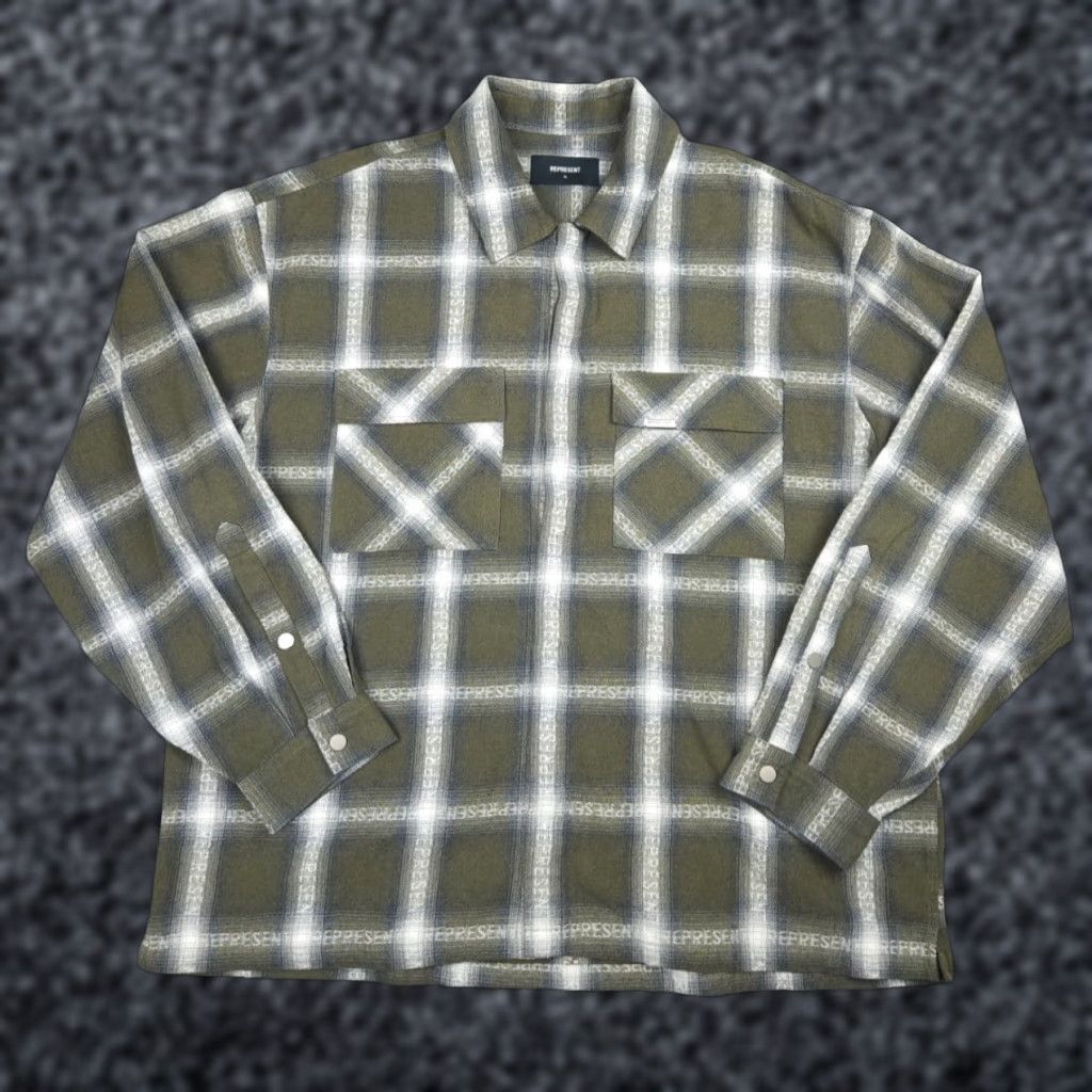 Vintage VINTAGE REPRESENT Flannel Snap Shirt Men's XL Green AOP Spellout Cotton Blend Size US XL / EU 56 / 4 - 1 Thumbnail