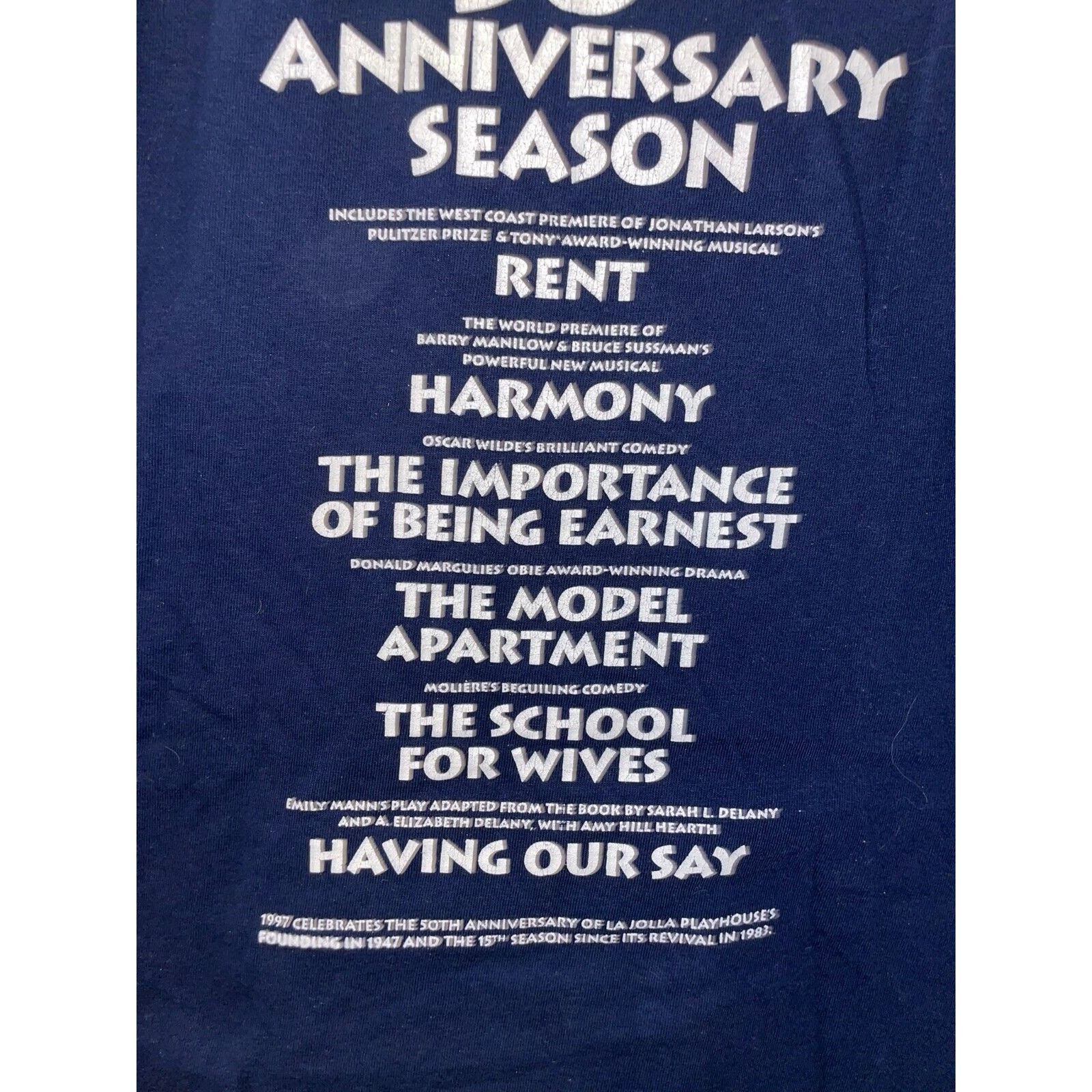 Hanes Vintage Theater Shirt La Jolla Playhouse 50th Blue Tee VTG Size US XL / EU 56 / 4 - 7 Thumbnail
