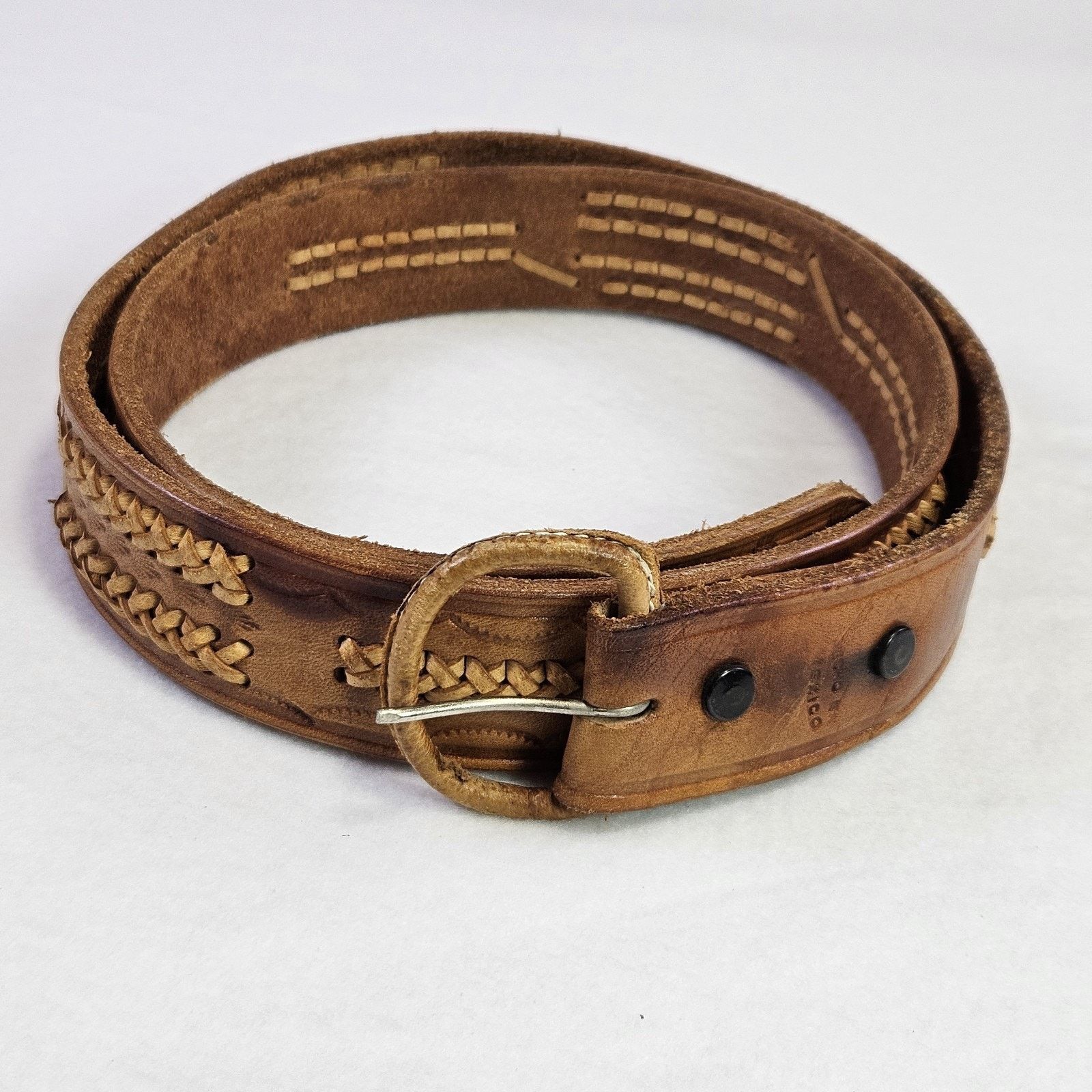 Vintage Tooled Leather Western Belt Southwestern Removable Buckle Size 42 - 18 Thumbnail