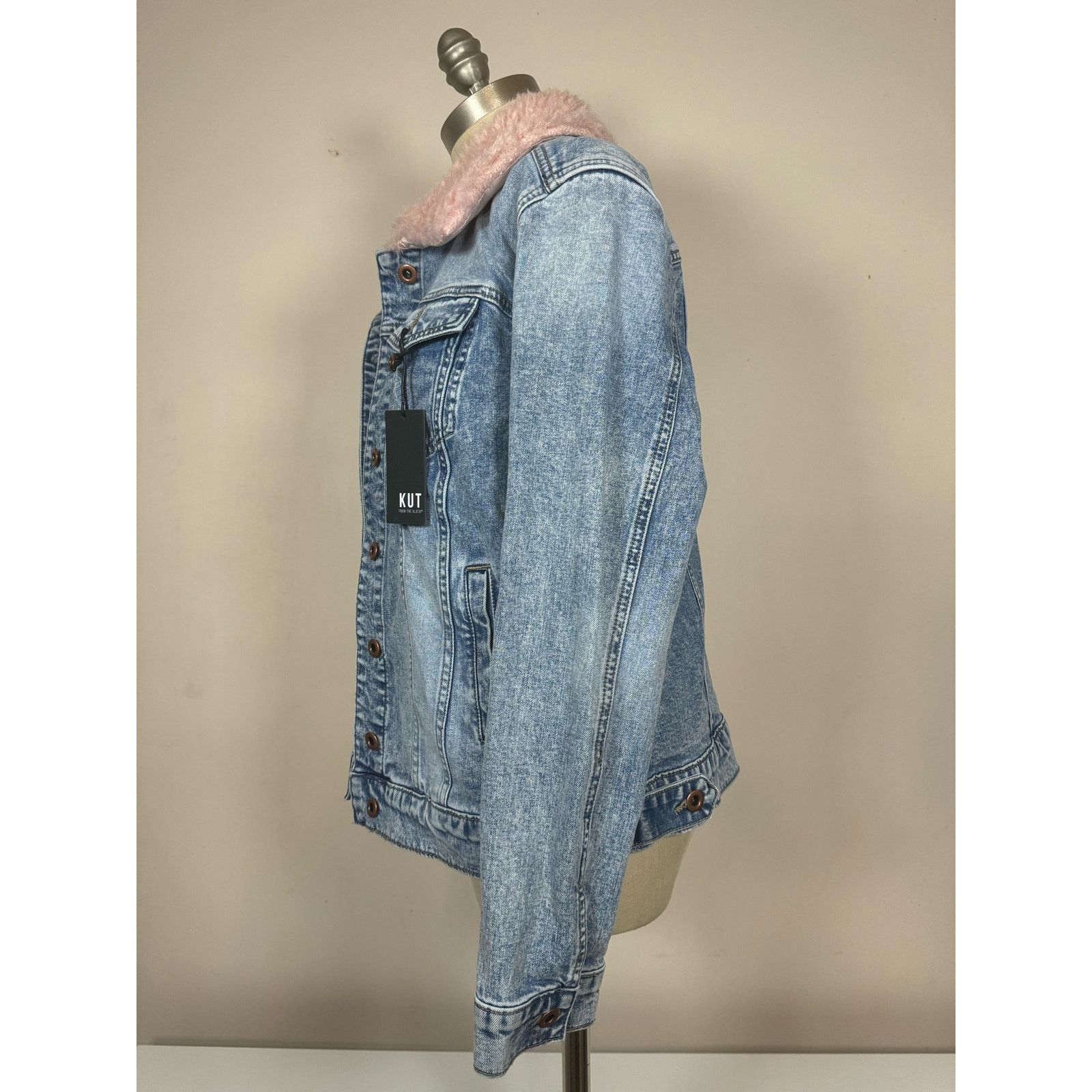 Unknown London Kut From The Kloth Denim Emma Boyfriend Jacket Faux Fur Trim Size M / US 6-8 / IT 42-44 - 3 Thumbnail